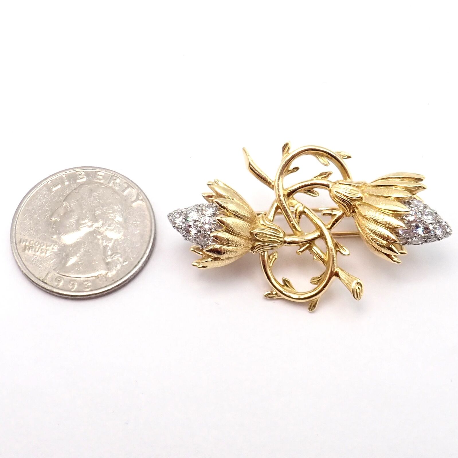 Authentic Tiffany & Co Schlumberger 18K Yellow Gold & Platinum Diamond Brooch Pin - Luxury Jewelry Gift for Women, Perfect for Weddings & Special Occasions
