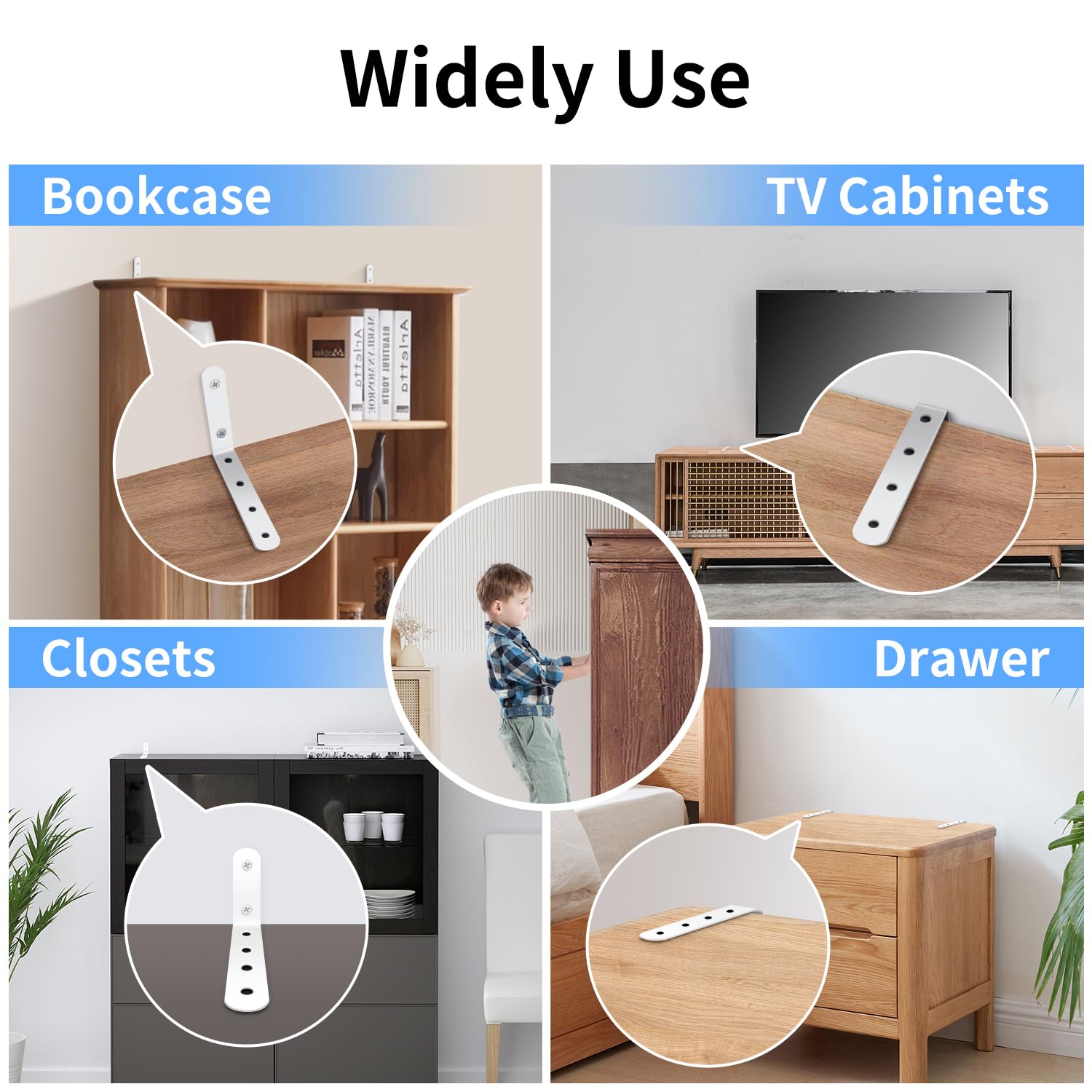 Anti-Tip Furniture Anchors Kit - 2 Pack Heavy Duty Wall Safety Straps for Dressers, Bookshelves & Cabinets | Childproof & Earthquake Proof | Baby Proofing & Home Safety Solution