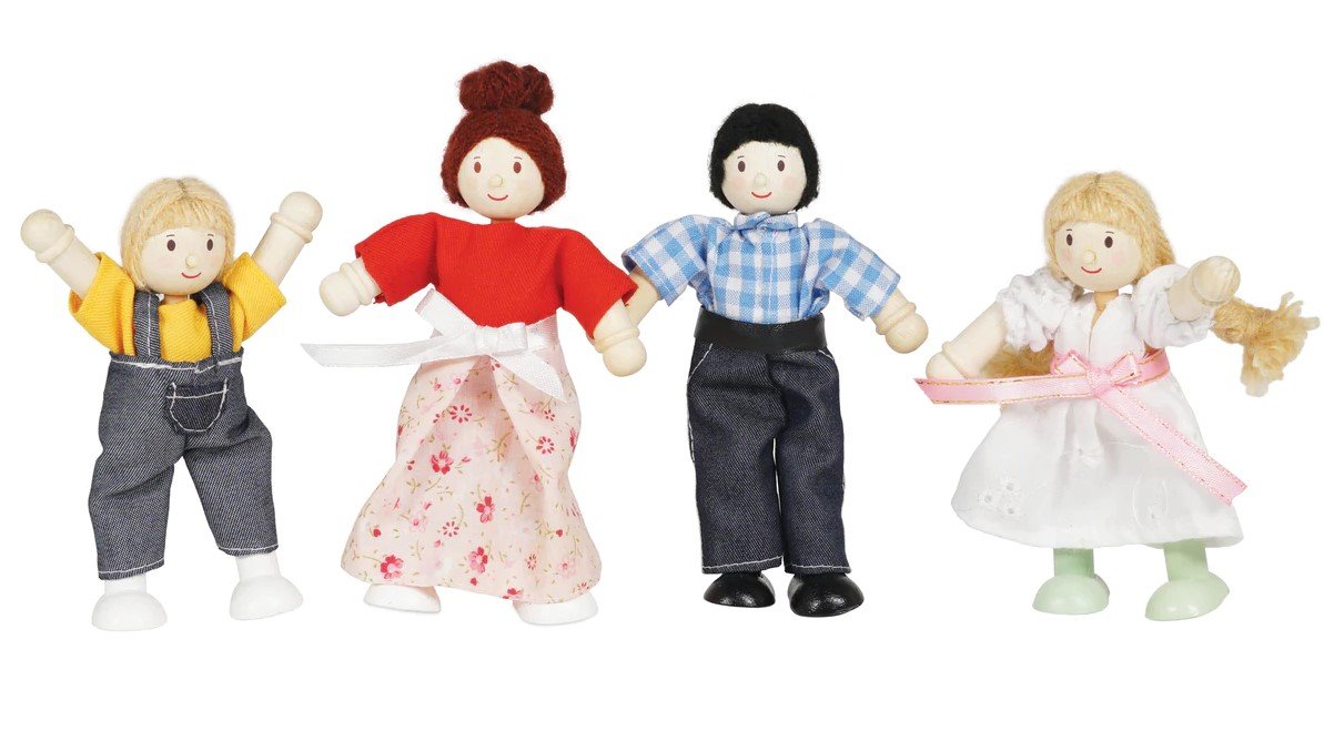 LE TOY VAN Doll Family - Wooden Dollhouse Playset with Furniture for Kids - Perfect for Pretend Play, Imaginative Storytelling & Role-Playing Games