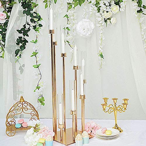 42-Inch Tall Gold Candelabra Candle Holder - Elegant Glass Centerpiece for Wedding Reception, Party, Dining Table & Home Decor - Perfect for Romantic Dinners, Holiday Decorations and Special Events