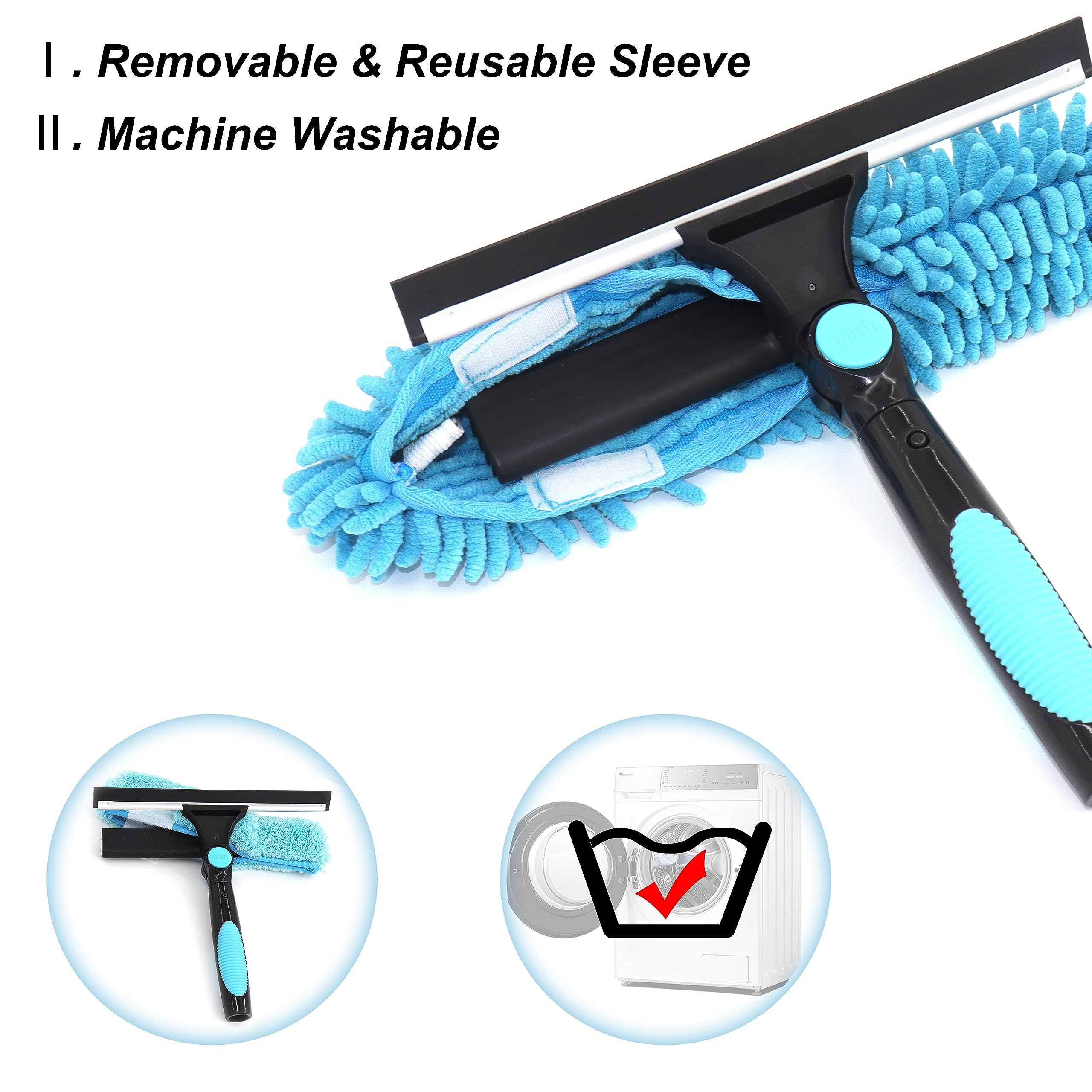 Rotatable 2-in-1 Window Cleaner with Pole - for Home & Car Glass Cleaning