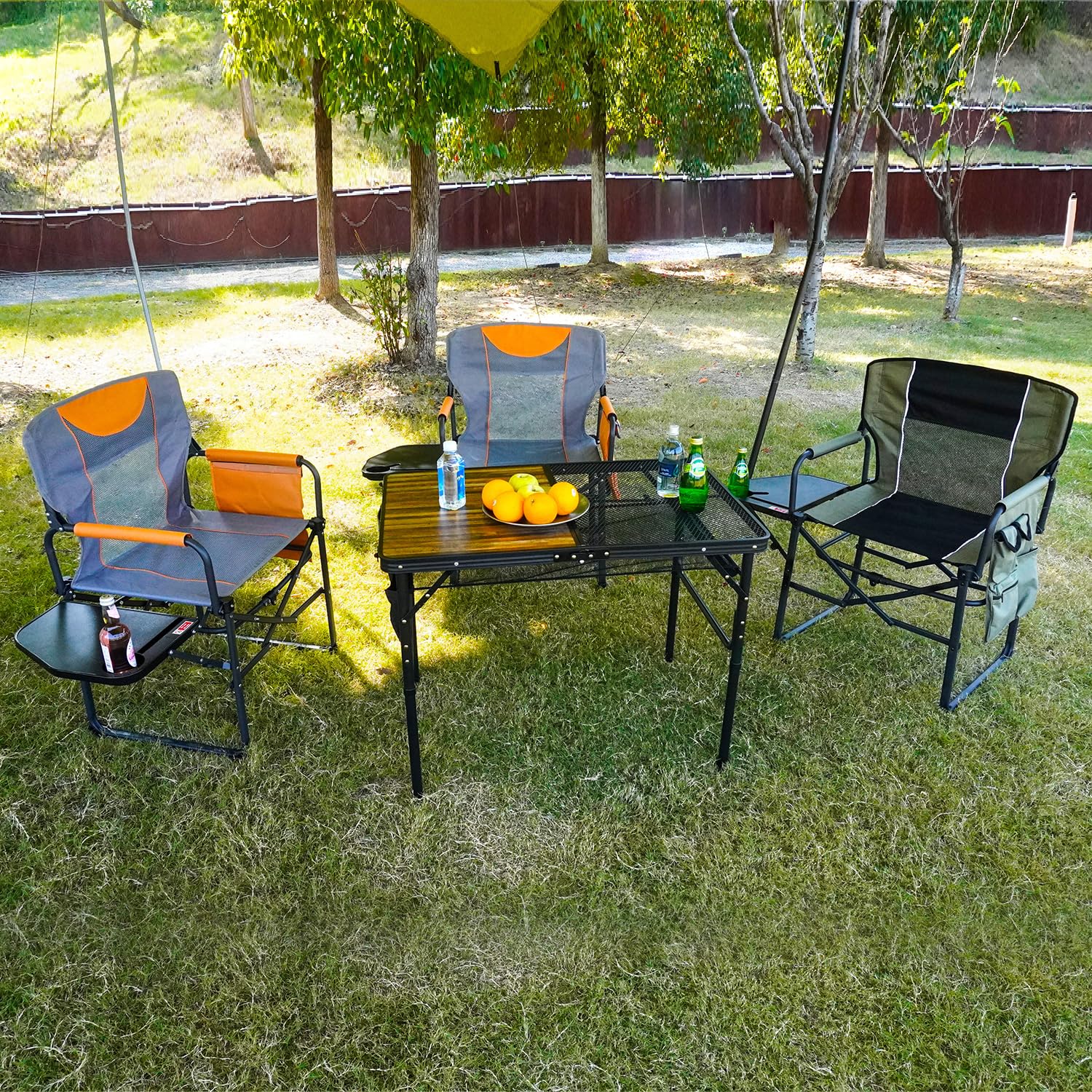 YOUGYM Wide Folding Director Chair with Side Table - 2 Pack Heavy Duty Camping Chairs for Adults (330 lbs Capacity) - Portable Outdoor Chairs with Cup Holder & Carry Bag - Perfect for Patio, Beach, Picnic & Backyard Relaxation - Green