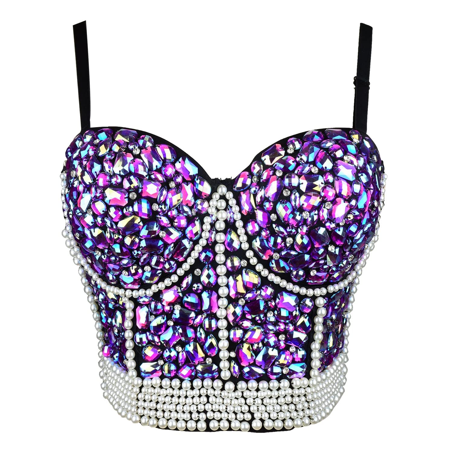 ELLACCI Women's Rhinestone Bustier Crop Top - Sexy Glitter Corset Bra for Club, Party & Night Out (Purple) | Perfect for Bachelorette, Date Night & Special Occasions
