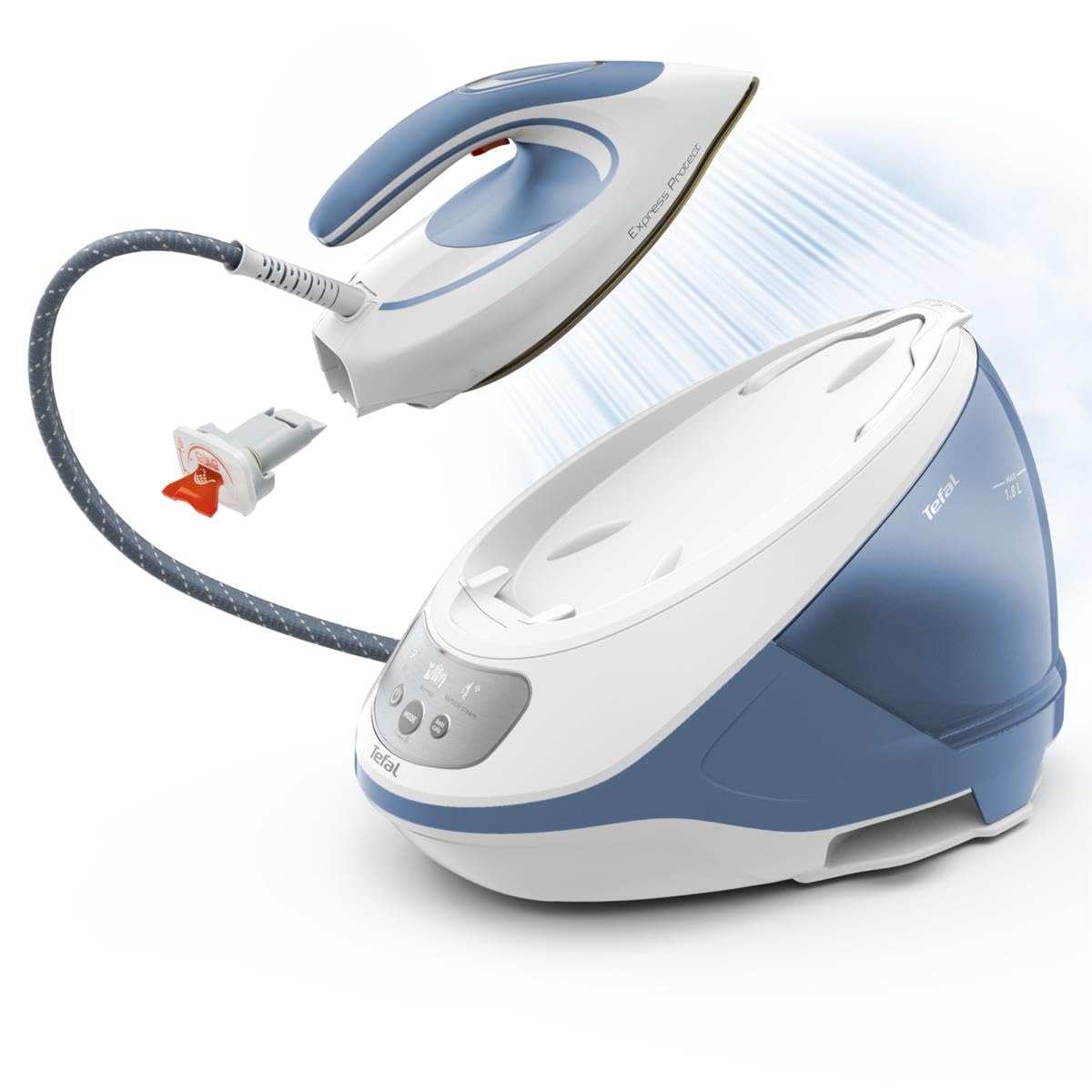 Tefal SV9202 Express Protect Steam Iron Station - Blue & White | Fast Heating, Anti-Calc, Self-Cleaning | Perfect for Home, Office & Travel Use