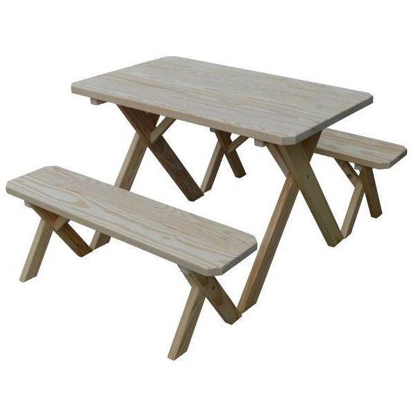 Unfinished Yellow Pine Cross Leg Table by A&L Furniture - Rustic Farmhouse Dining Table for Kitchen, Living Room & Outdoor Use