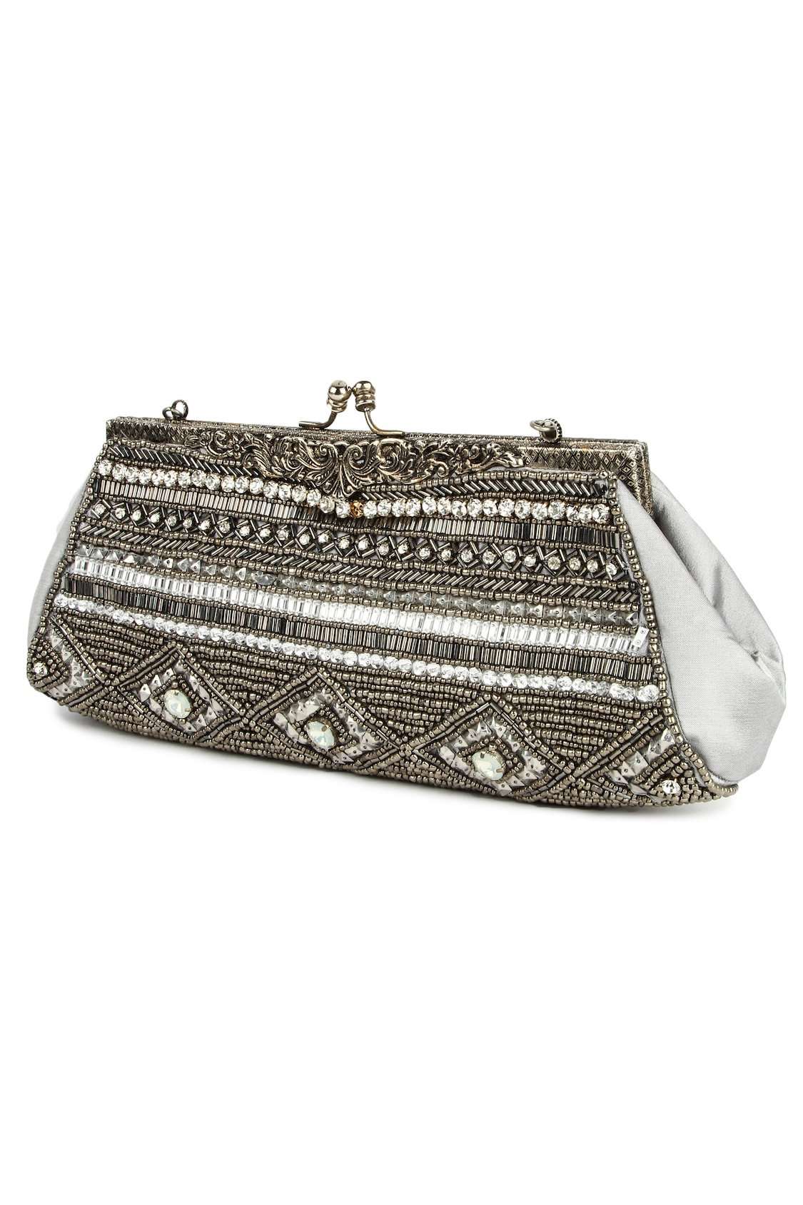 Emily Gray & Silver Brass Frame Evening Bag - Elegant Clutch for Women, Perfect for Parties, Weddings, and Formal Events