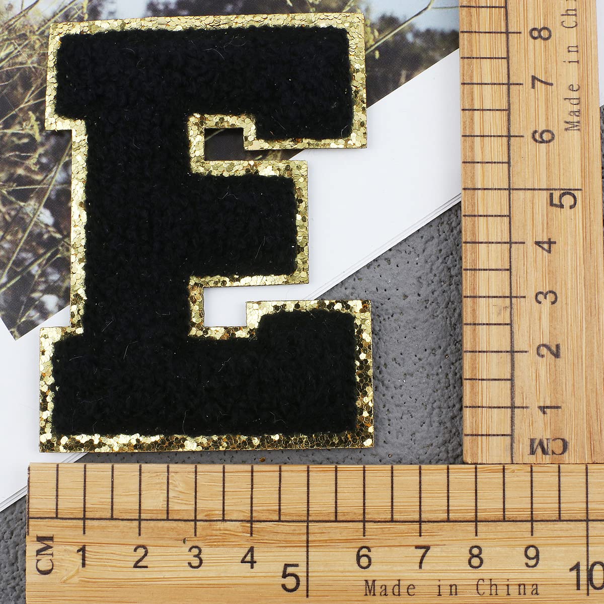 **A-Z Chenille Embroidered Letter Patches with Gold Sequins Edge - 26PCS Iron On & Sew On Alphabet Appliques for Hats, Jackets, Shirts, Vests, Jeans - Perfect for DIY Customization, Fashion Repair & Personalized Gifts (Black)**