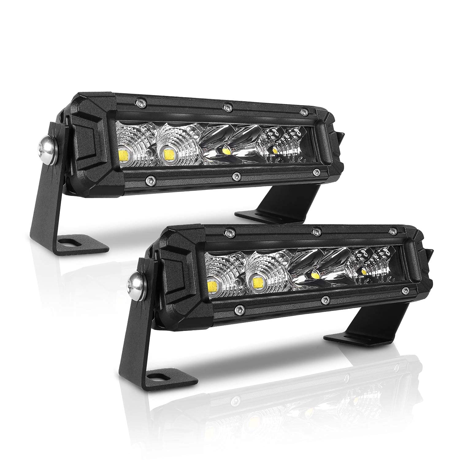 Rigidhorse 6 Inch LED Light Bar - 60W Single Row Flood Spot Combo Beam, 6000LM Off-Road Driving Lights for Pickup, SUV, ATV, UTV, Truck & Boat (2 Pack) - Perfect for Night Off-Roading, Camping & Emergency Lighting