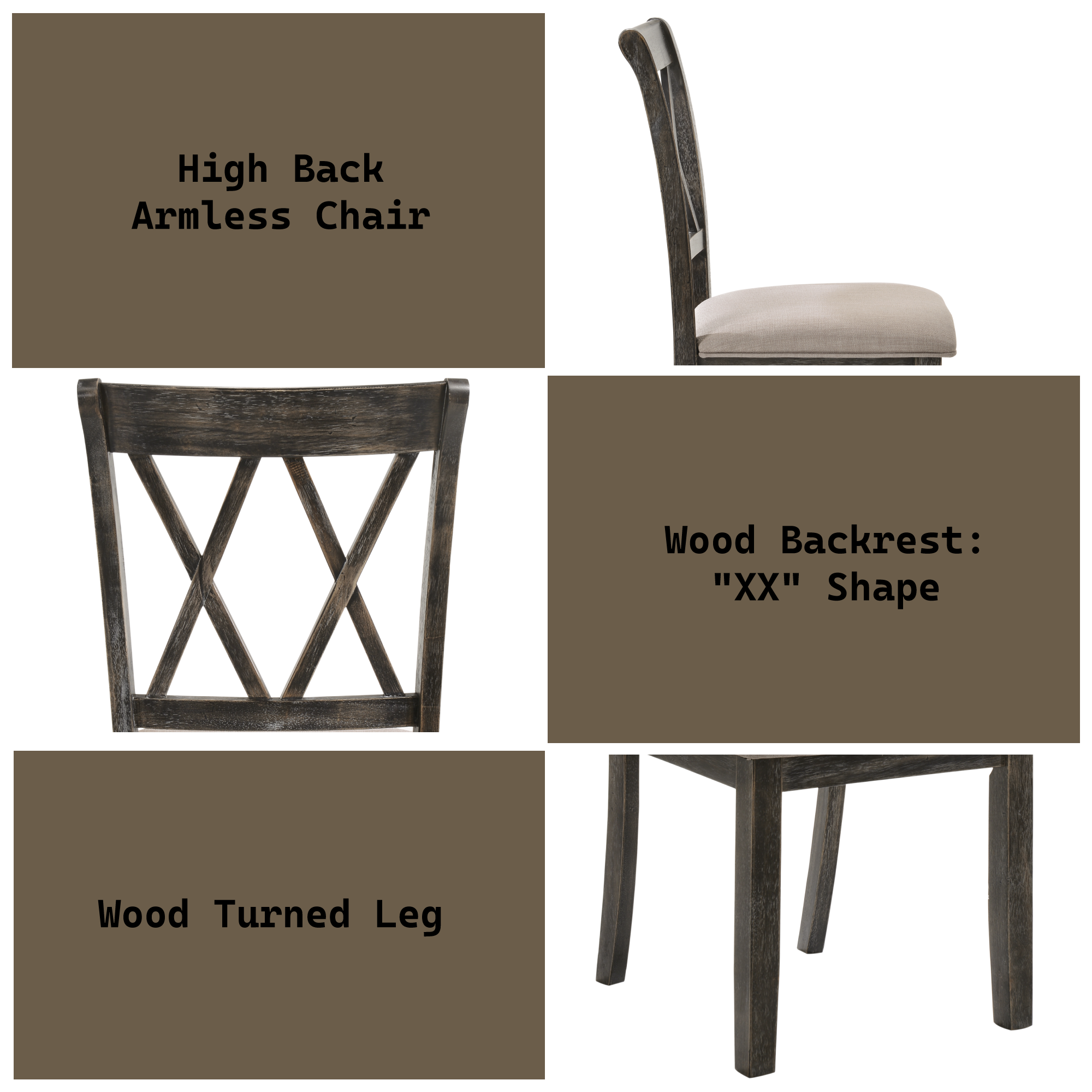 Claudia II Beige Fabric & Weathered Gray Finish Side Chairs (Set of 2) - Perfect for Dining Room, Kitchen, or Office Accent Seating
