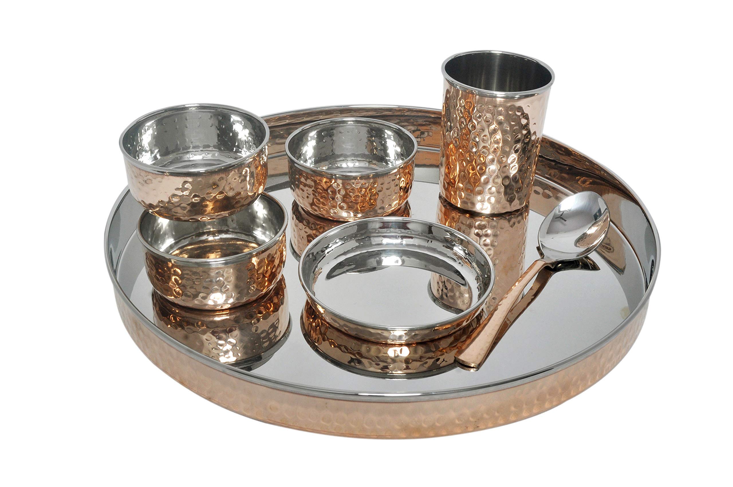 Traditional Indian Copper Steel 7-Piece Dinner Set - 13