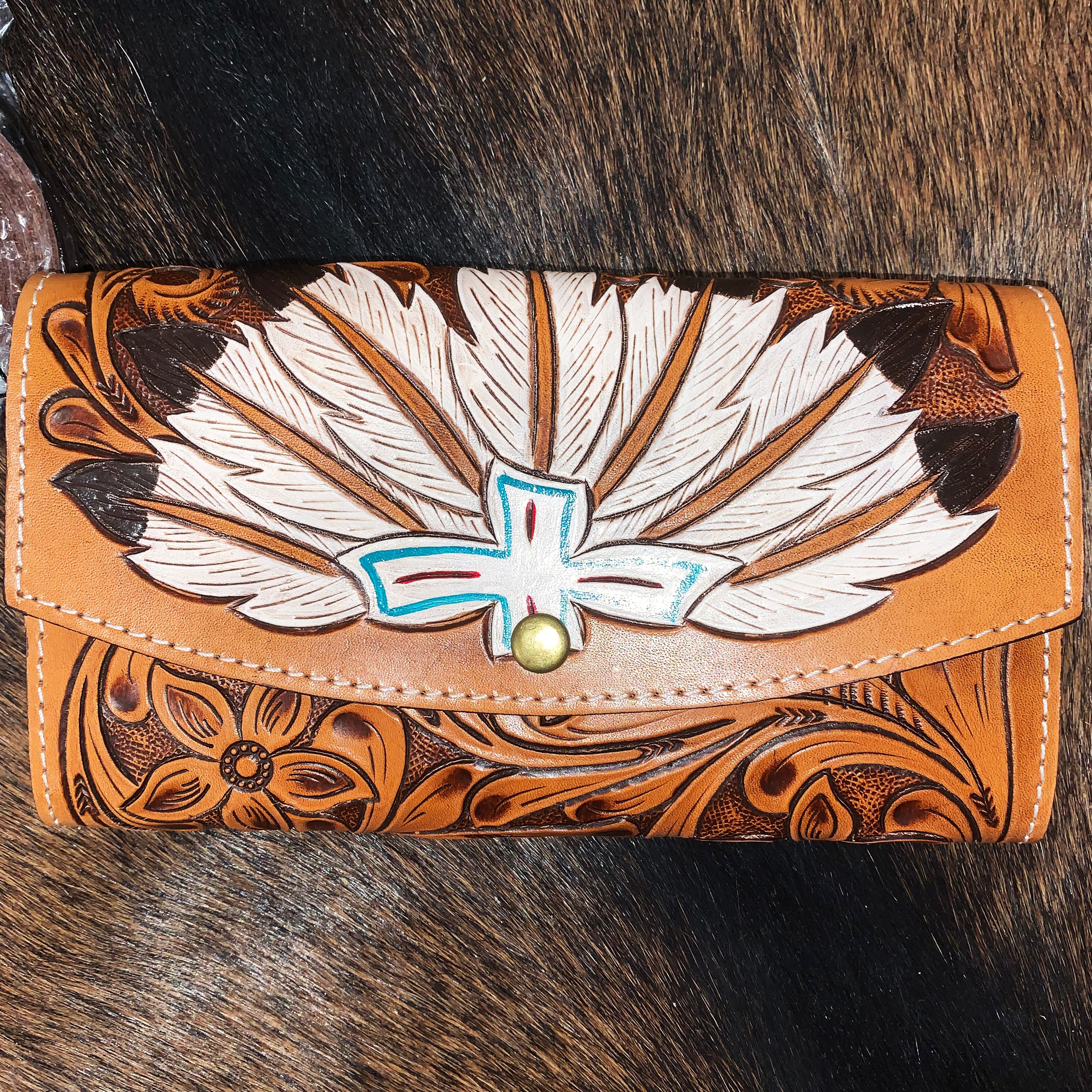 American Darling Painted Headdress Wallet - Stylish Native American Inspired Bifold Wallet for Women & Men | Perfect for Everyday Use, Travel, and Cultural Events