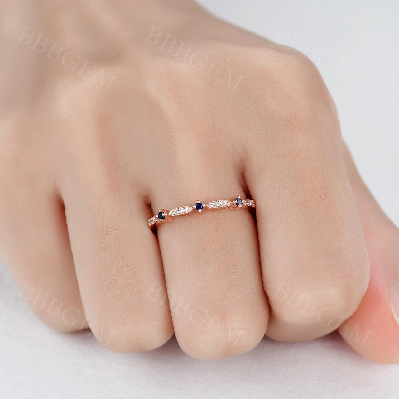 Exquisite Sapphire & Diamond Wedding Ring - Half Eternity Matching Band in Rose Gold | Perfect for Anniversaries, Engagements & Bridal Jewelry Sets