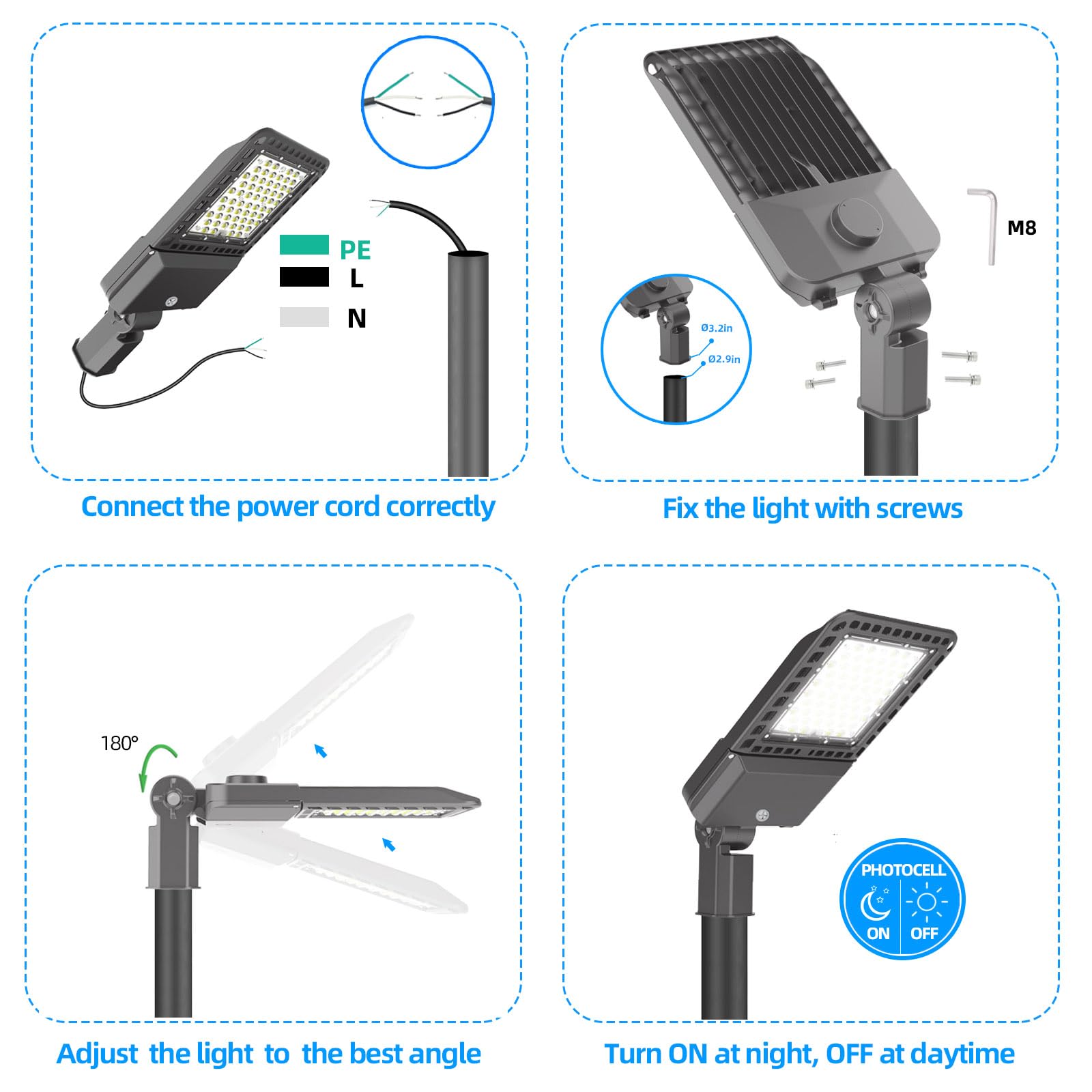 200W LED Parking Lot Lights Outdoor - 28000LM 5000K Shoebox Pole Lights with Dusk to Dawn Photocell, IP65 Waterproof Commercial Street Light with Adjustable Slip Fitter - ETL Certified for Yards, Courts & Parking Areas