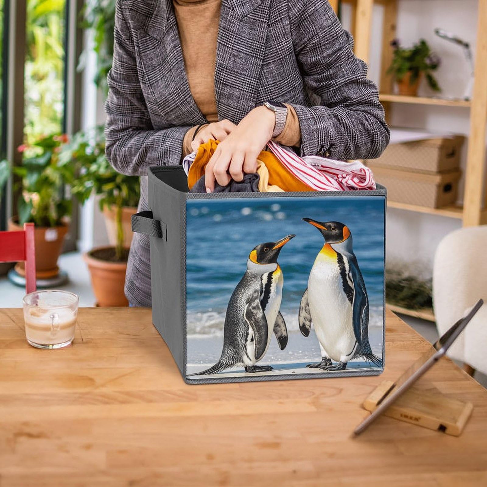 6PCS Collapsible Storage Bins with Handles - Cute Penguin & Ocean Themed Foldable Organizer Boxes for Shelves, Closet, Kids Room & Home Organization - Space Saving Storage Solution for Toys, Books & Household Items