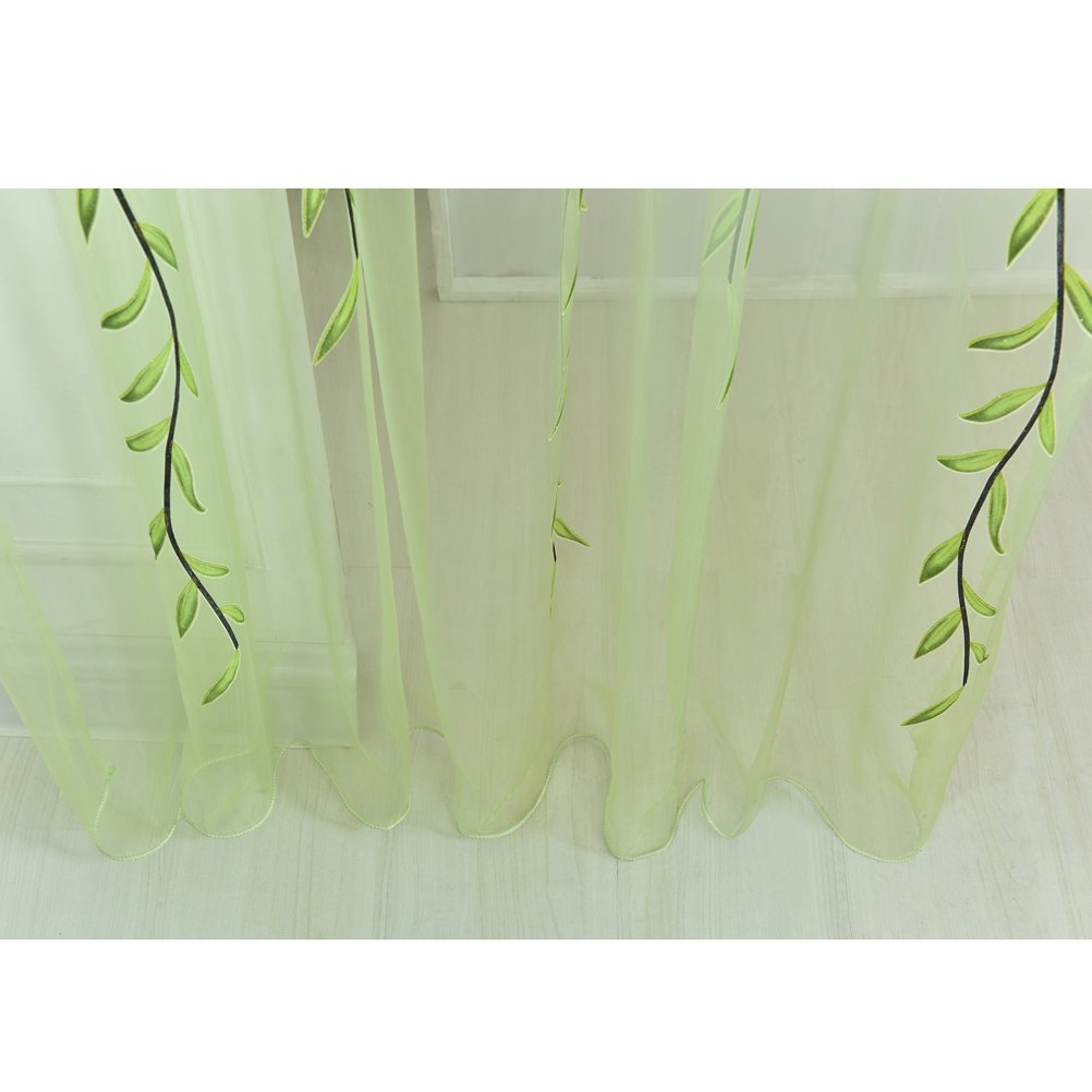 BESPORTBLE Aesthetic Sheer Curtains - Green Willow Leaf Ivy Design, Transparent Window Panels, Waterproof & Breathable Mesh for Living Room, Bedroom, or Office Decor