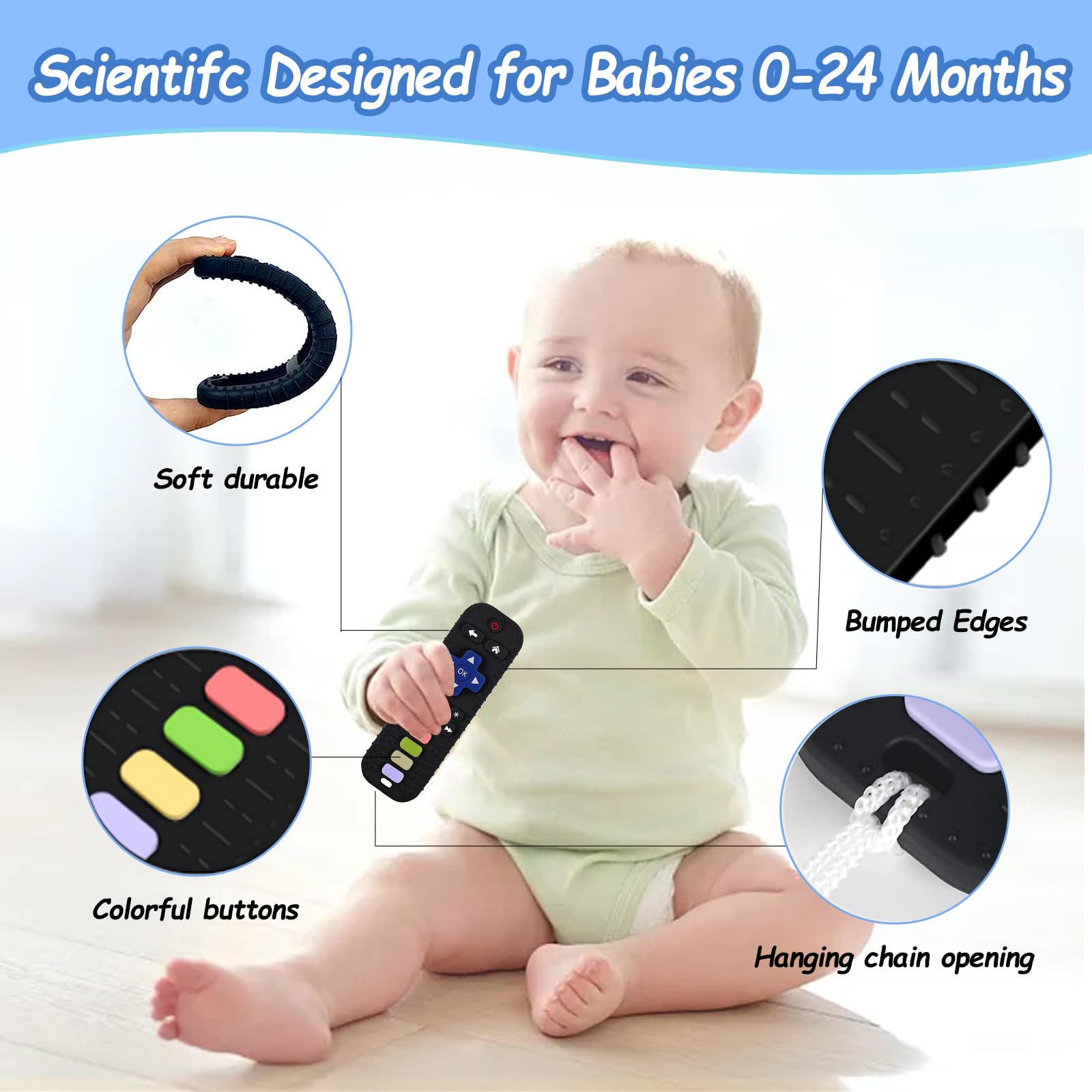Organic Baby Teething Toys for 0-24 Months - BPA Free Silicone Teethers with Remote Control Shape, Freezable for Molar Pain Relief | Perfect for Home, Travel & Daycare Use (Black)