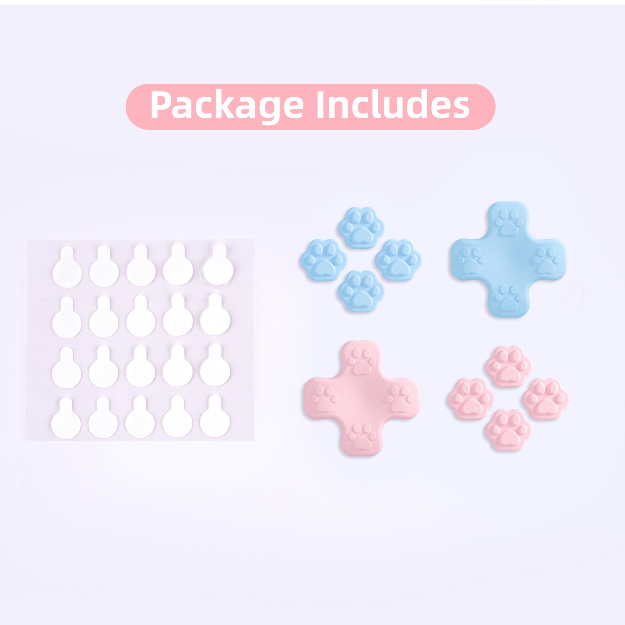 GeekShare Silicone ABXY Button Stickers, Cross D-Pad Keycaps Set, Cat Paw Joystick Cover - Compatible with Nintendo Switch/OLED Joy-Con - Pink & Blue - Gaming Accessories for Enhanced Comfort & Style