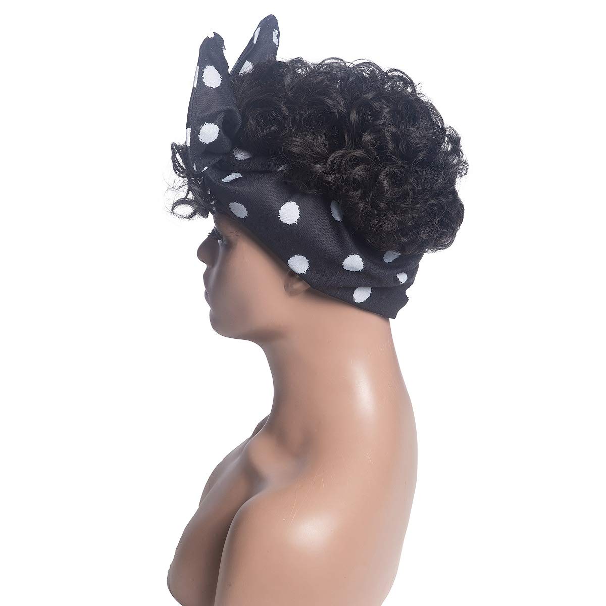 Short Curly Head-Wrap Wig with Rabbit Headband - Synthetic Afro Curly Wig with Bangs for Black Women - Perfect for Cosplay, Halloween, and Everyday Stylish Looks