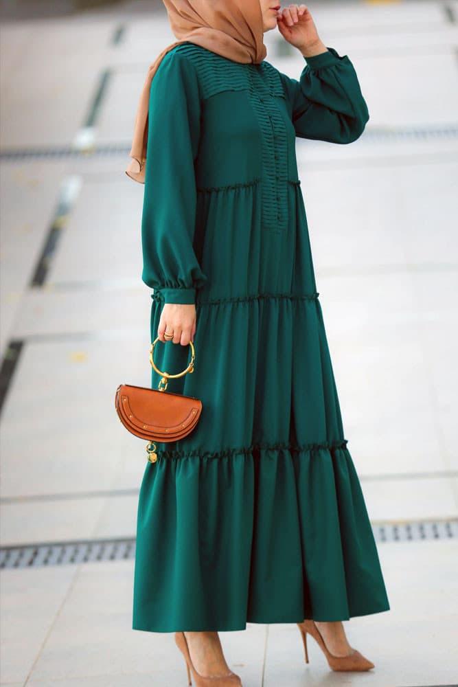 Elegant Modest Dress for Women - Flowy Long Sleeve Maxi Dress with Pockets - Perfect for Church, Work & Special Occasions