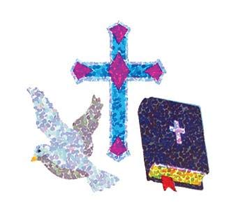 Bulk Roll Prismatic Stickers - Dove, Cross & Bible Designs (100 Repeats) | Waterproof Decals for Scrapbooking, Journals, Laptops & DIY Crafts