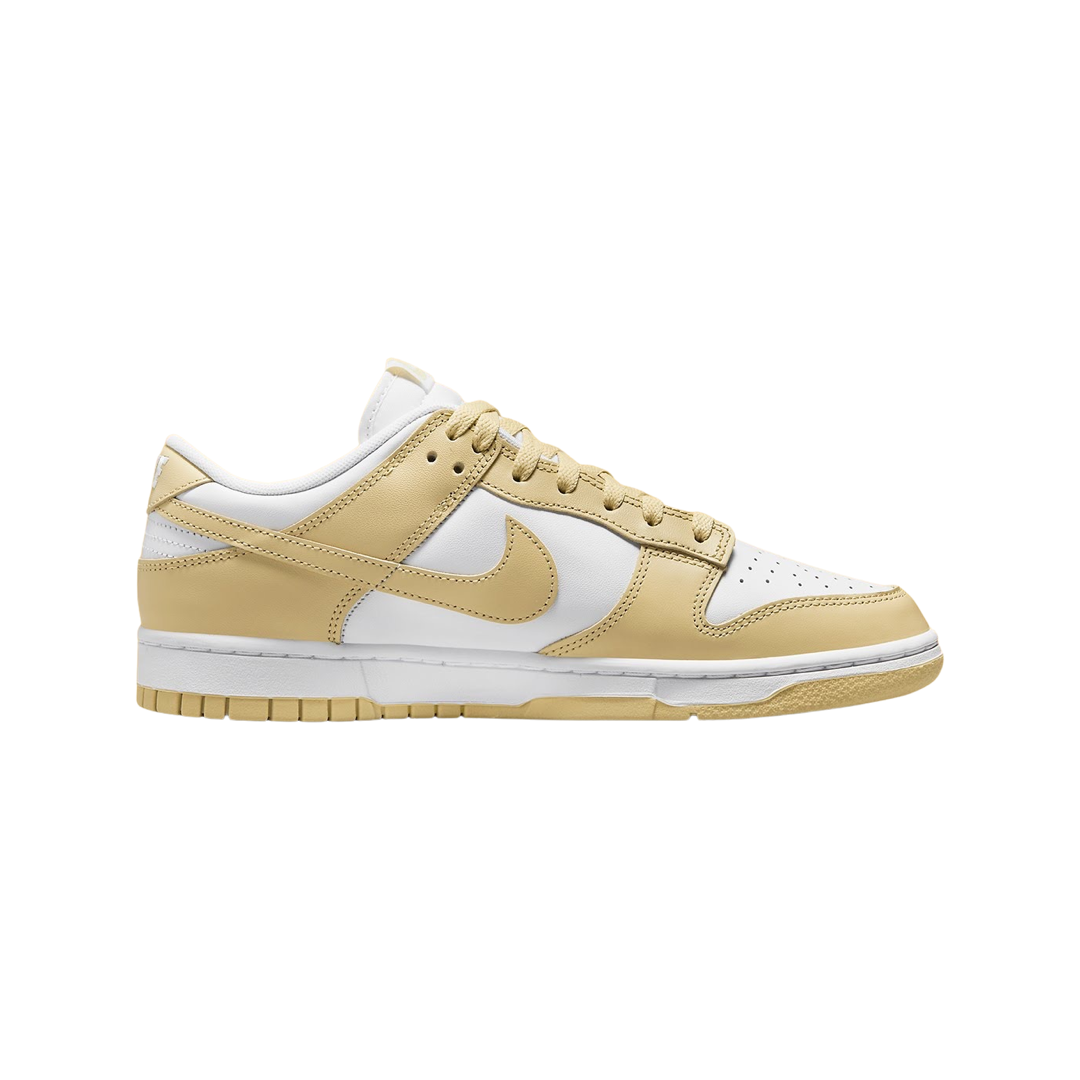 Nike Dunk Low Sneakers - White, Team Gold & Wolf Grey Colorway | Men's & Women's Casual Shoes for Everyday Wear, Street Style & Sneaker Collection