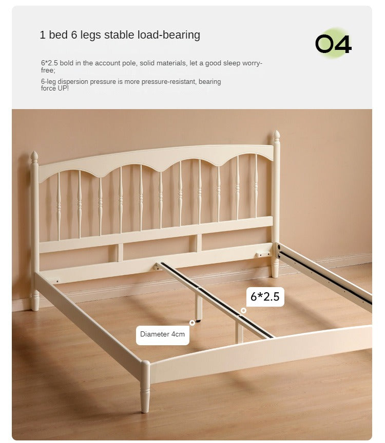 French Cream Style Poplar Solid Wood Bed - Elegant & Durable Bedroom Furniture for Master Bedroom, Guest Room, or Kids Room