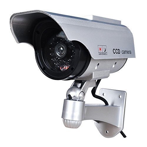 2 Pack Solar-Powered Fake Security Cameras with LED Light - Waterproof Outdoor Dummy CCTV Camera for Home, Yard & Business Deterrent (Day/Night Use)