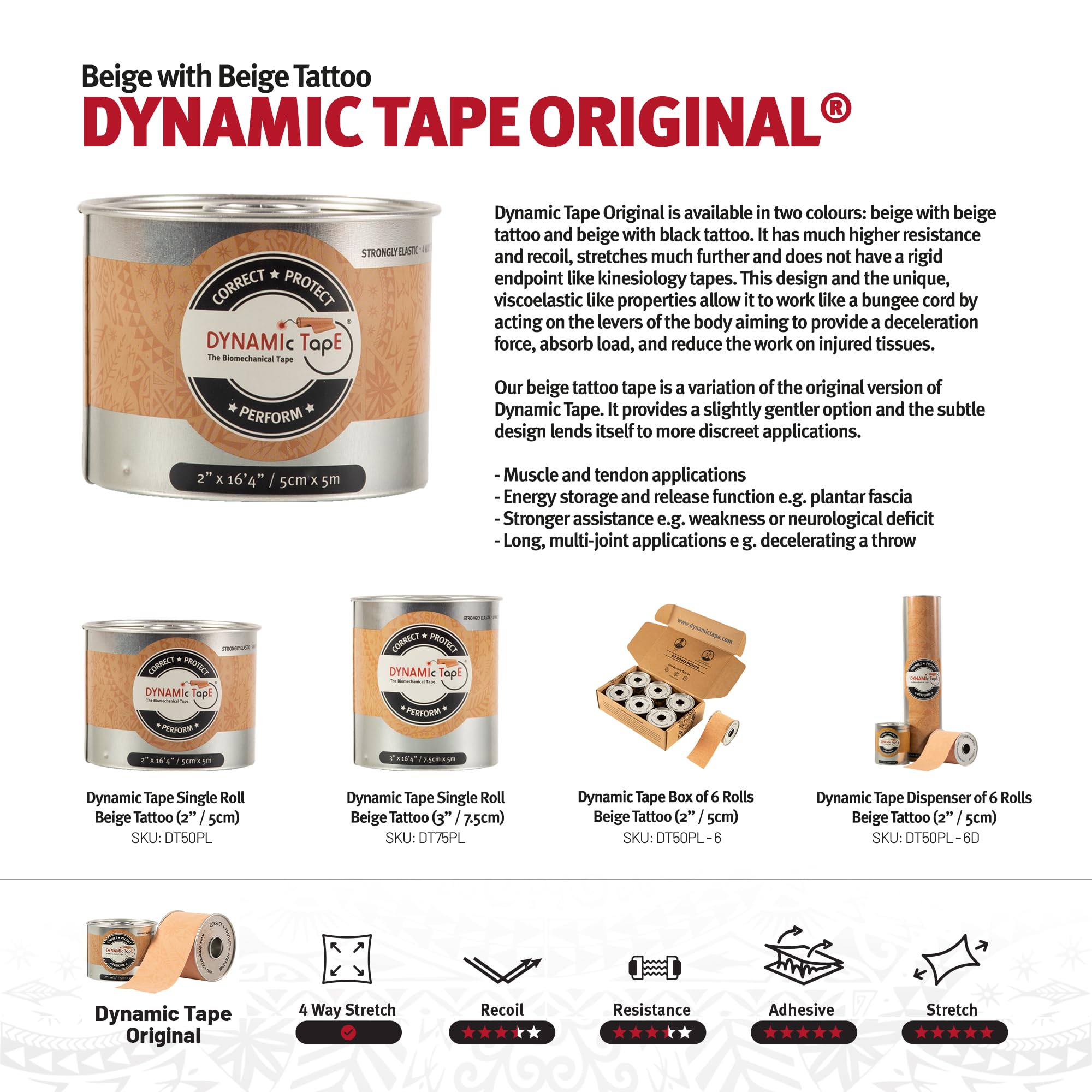 Dynamic Tape Original | Biomechanical Adhesive Tape for Knee, Ankle & Shoulder Support | Physio Tape for Muscle Pain Relief & Sports Injury Prevention | Football, Rugby, Running Athletic Tape | Beige 2