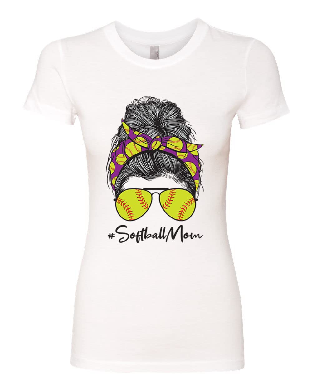 Messy Bun Softball Mom T-Shirt - Slim Fit Women's Junior Tee for Game Day & Sports Lovers - Perfect for Mother's Day Gifts & Team Mom Apparel