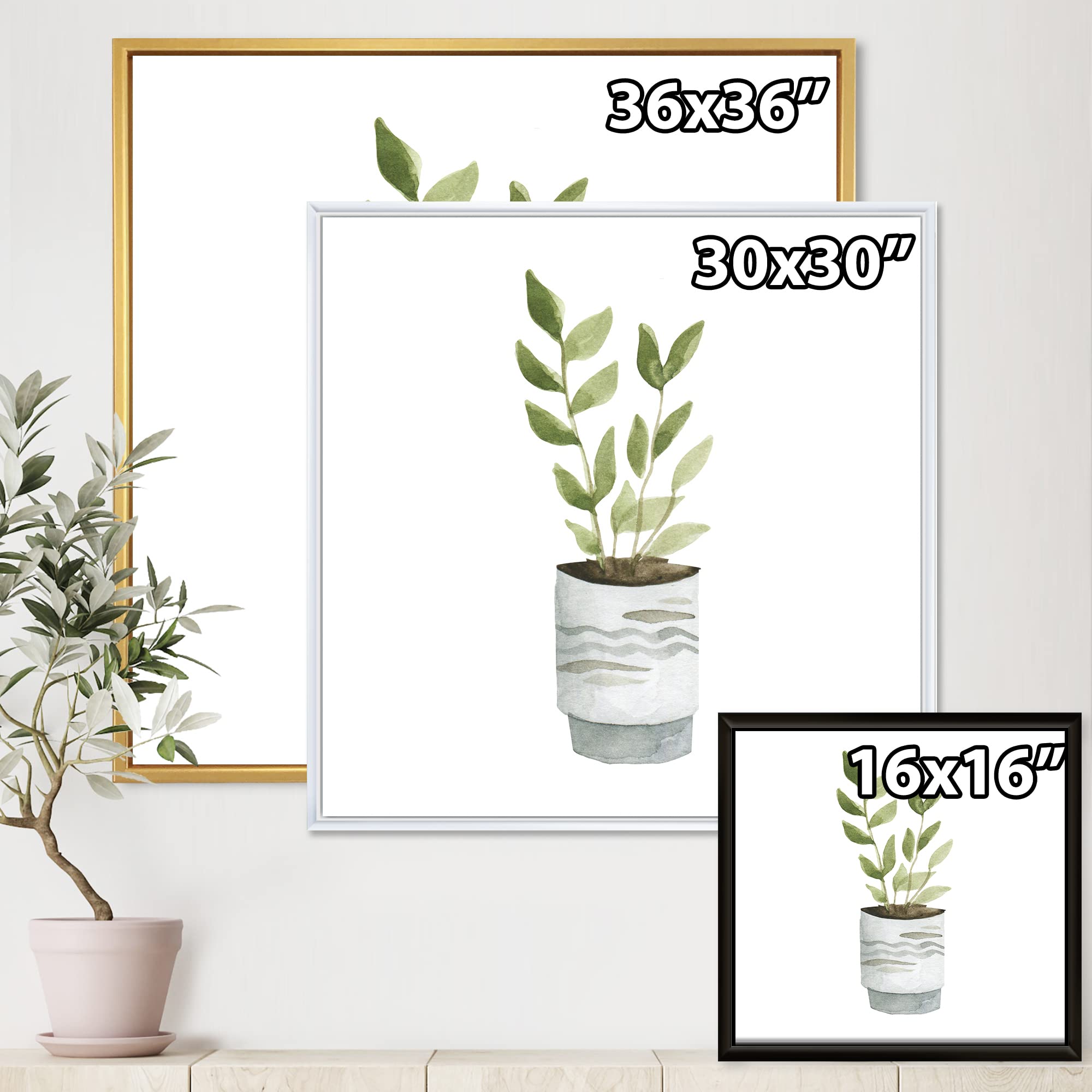 DesignQ Indoor Green Home House Plants II - Traditional Framed Canvas Wall Art Print for Living Room, Bedroom & Office Decor | Nature Inspired Botanical Wall Decor