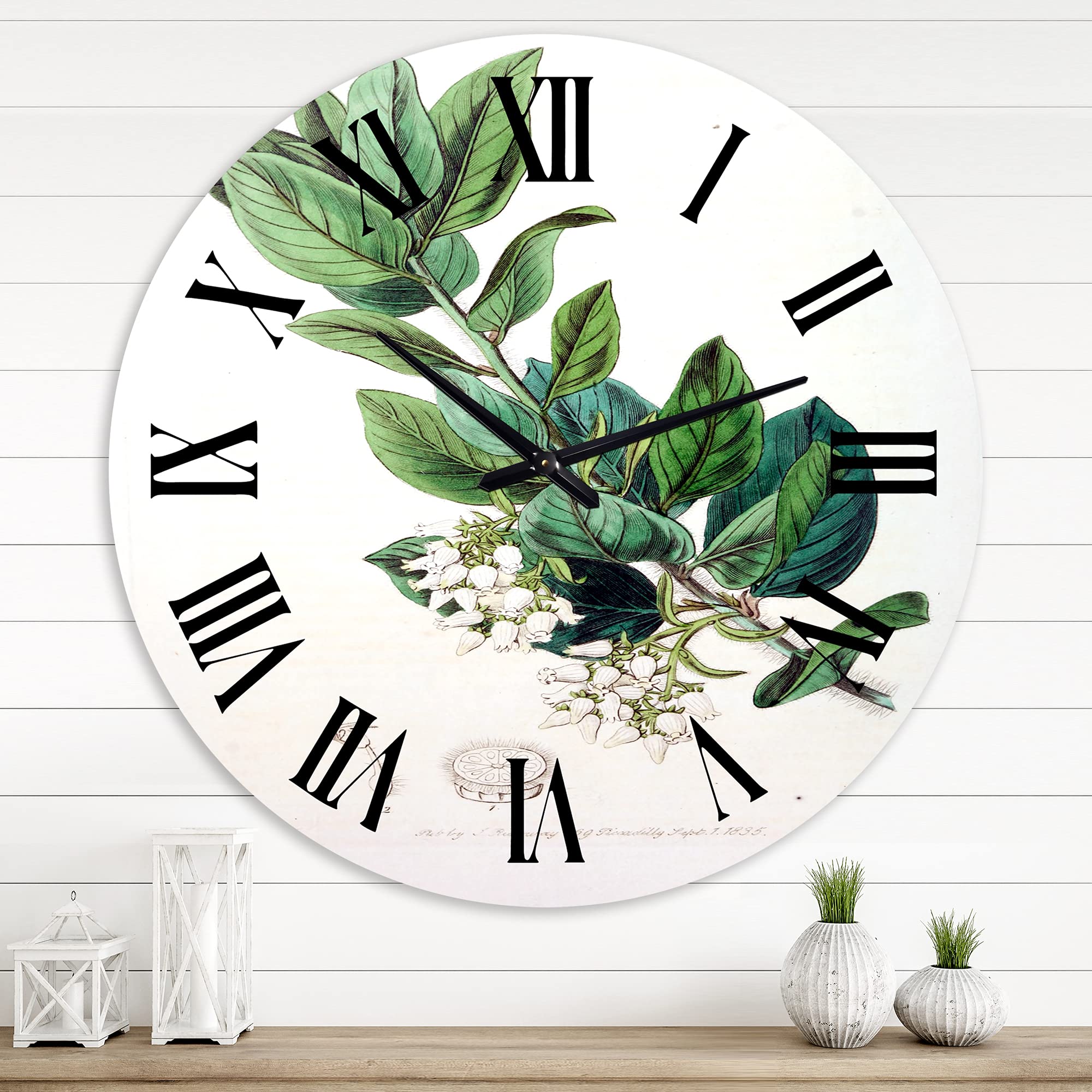 Vintage Botanicals XX Floral Wall Clock - Large Traditional Kitchen Clock for Home Decor | Perfect for Farmhouse, Living Room & Bedroom Décor