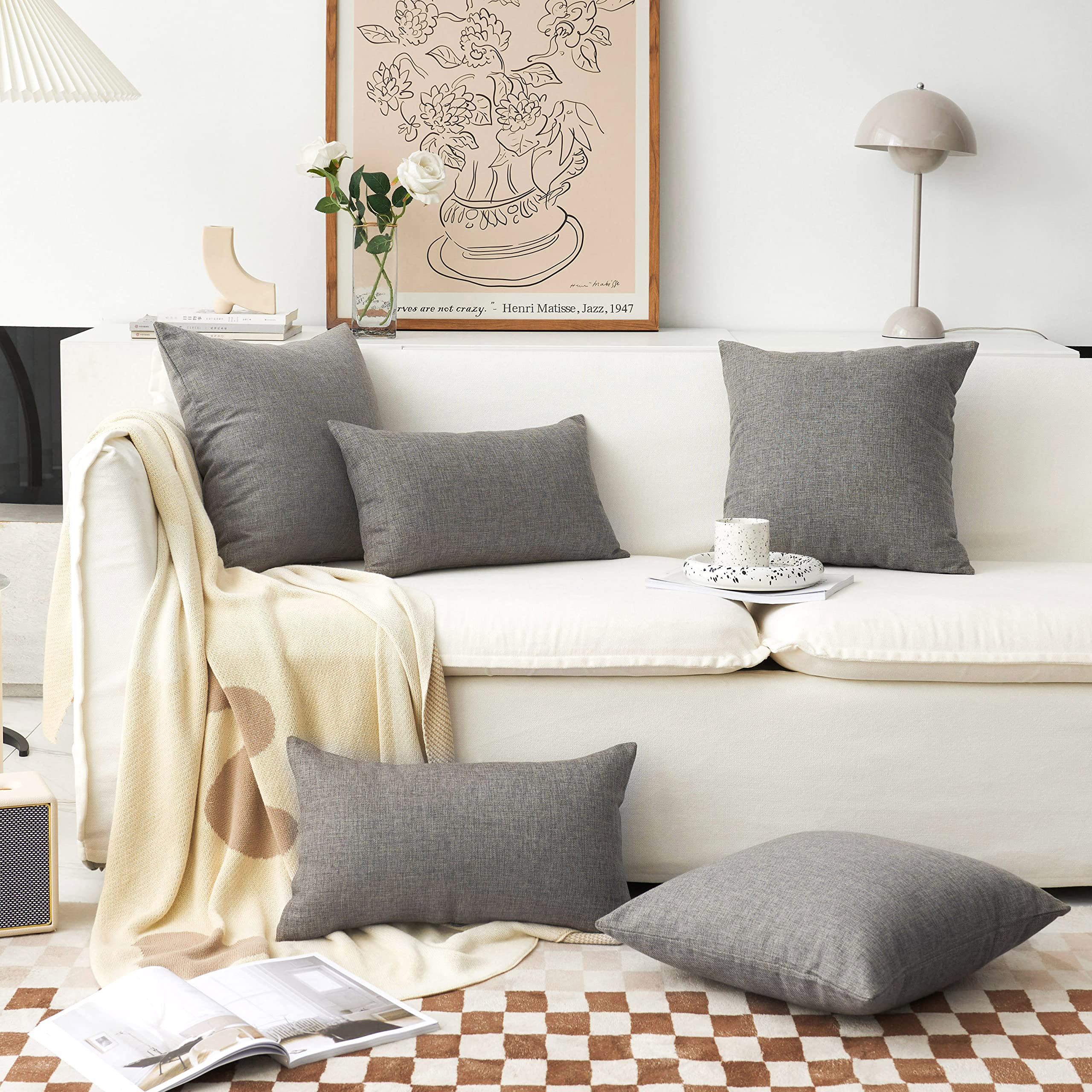 Premium Linen Square Throw Pillow Covers 18x18 Inch - 4 Pack Dark Grey Cushion Covers for Sofa, Bed & Home Decor - Soft & Durable Living Room & Bedroom Accent Pillow Cases
