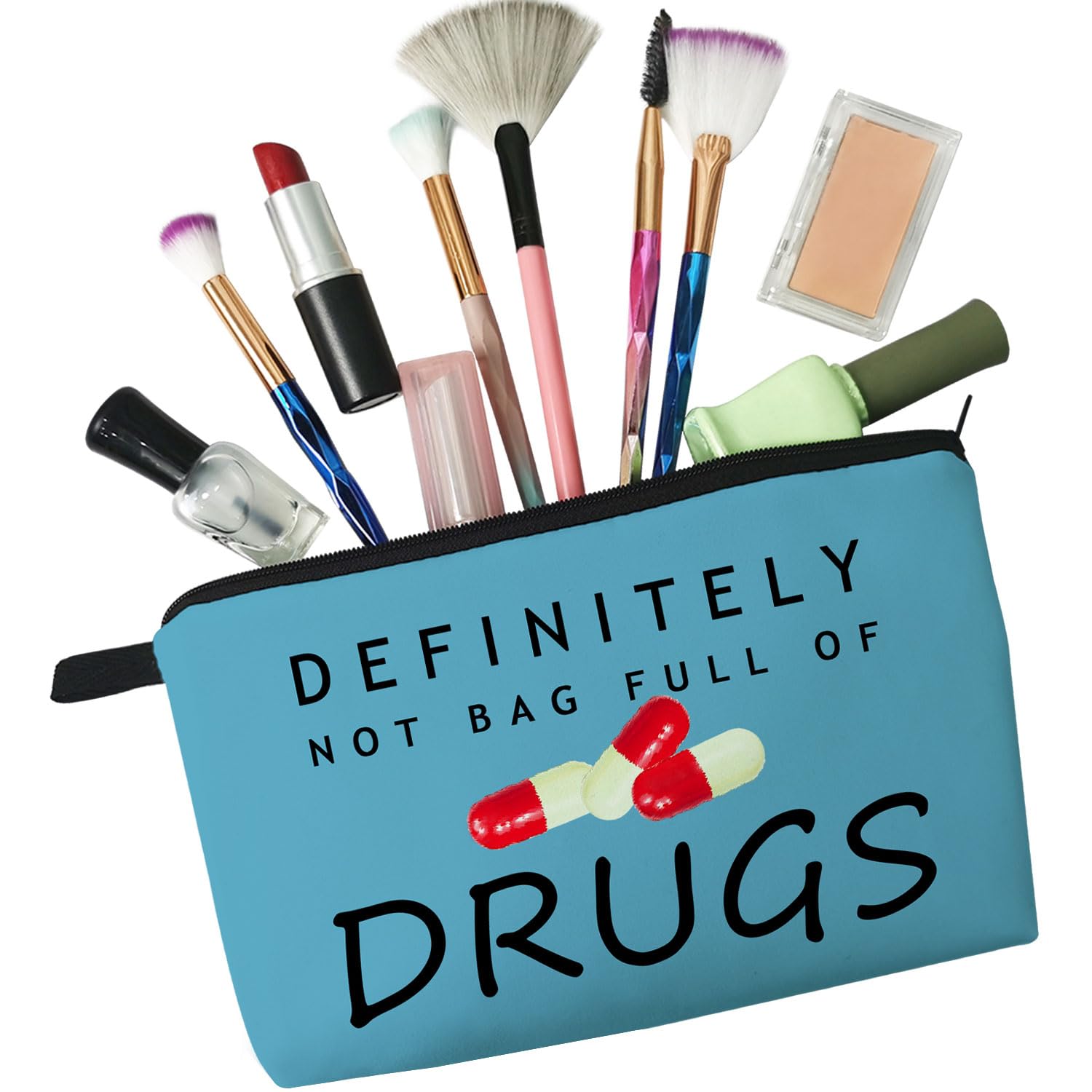 Funny Sarcastic Makeup Bag - Cute Cosmetic Organizer with Zipper Pouch (Not a Bag Full of Drugs) - Perfect Travel Toiletry Bag & Unique Birthday Gift for Women, Friends, Sisters - Great for Travel, Daily Use, and Gifting