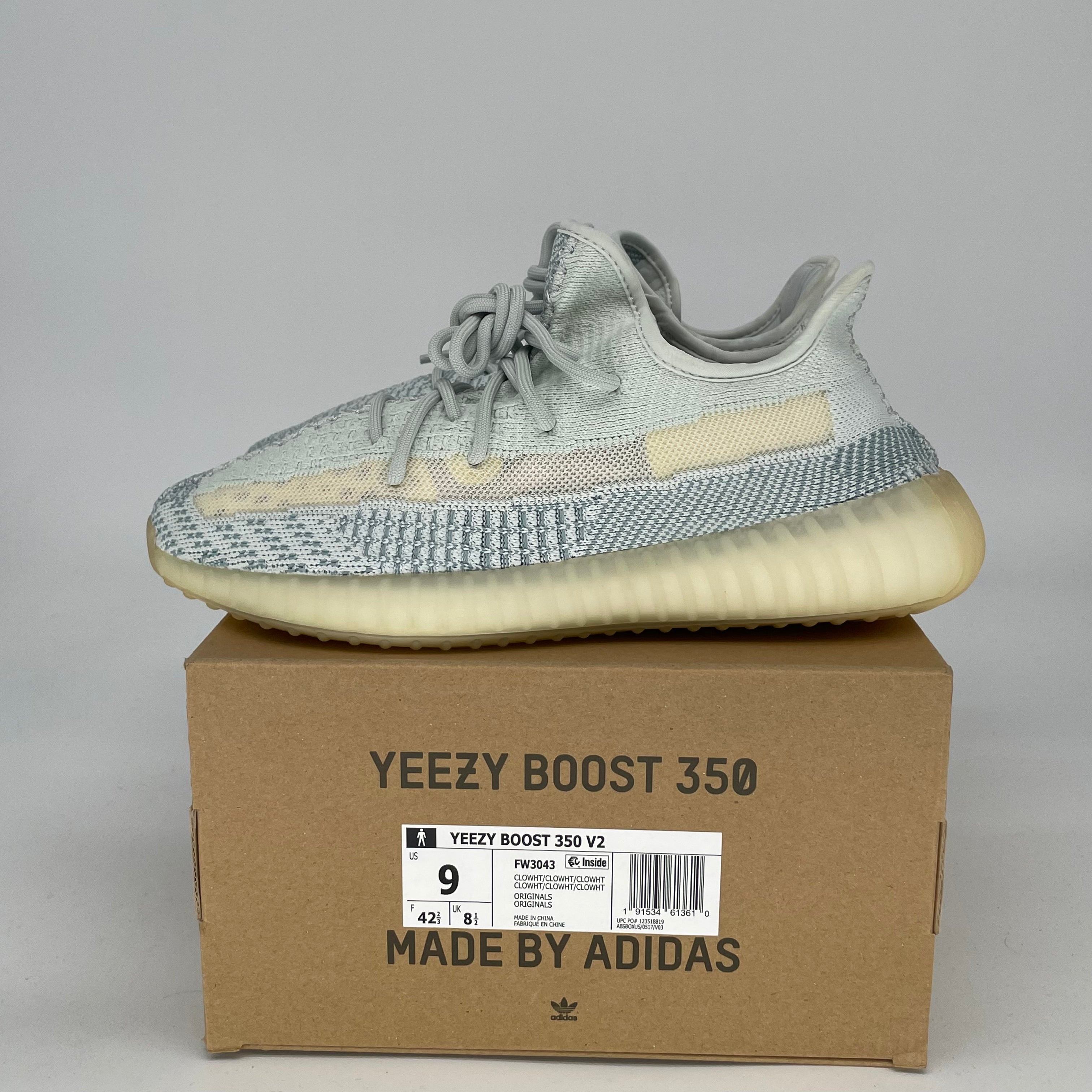Adidas Yeezy Boost 350 V2 Cloud White Sneakers - Men's Size 9/Women's 10.5 (FW3043) | Comfortable Running Shoes for Gym, Casual Wear & Street Fashion