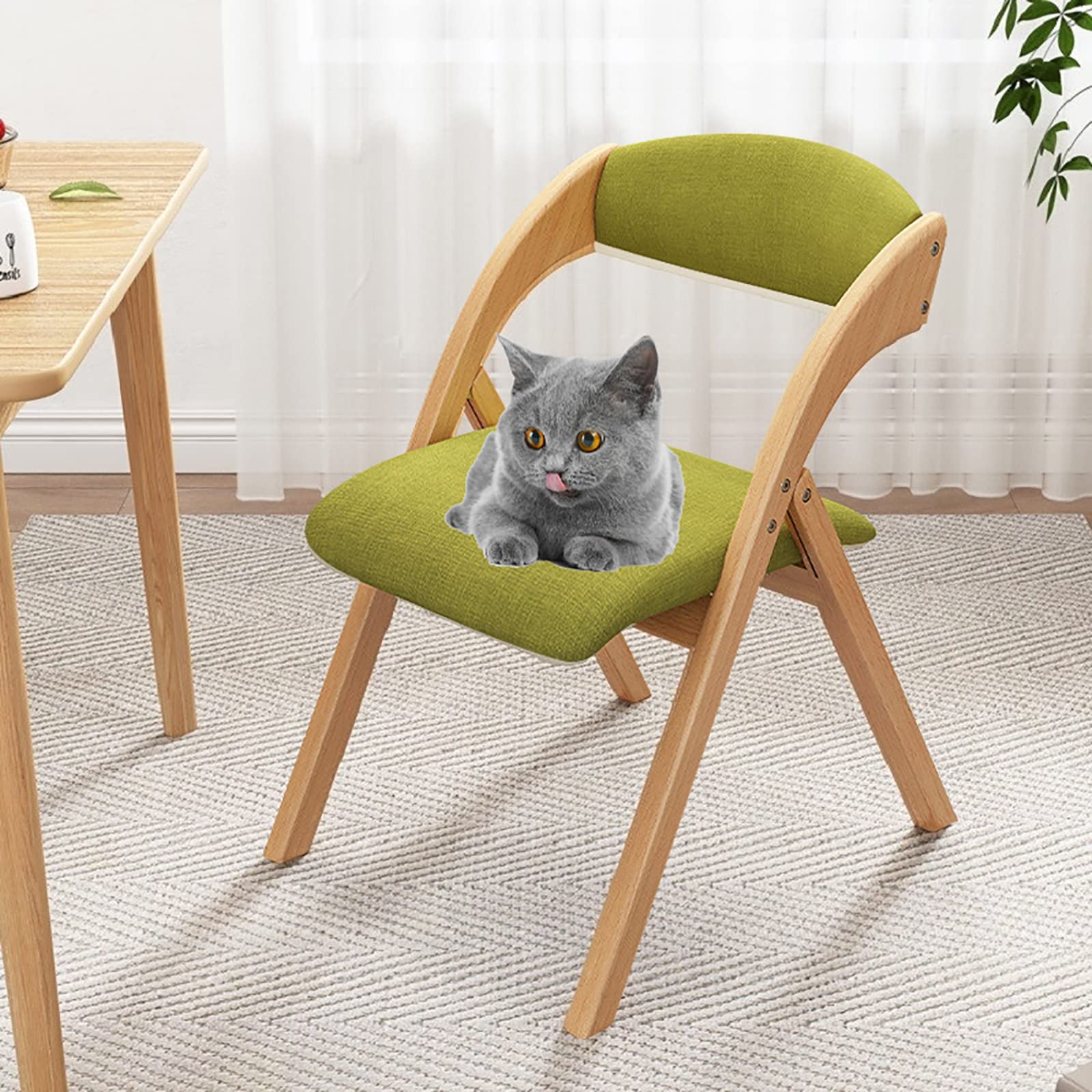 2-Pack Wooden Folding Chairs with Backrest - Modern Portable Upholstered Dining Chairs for Home, Office & Conference Use - Comfortable & Space-Saving (Green)