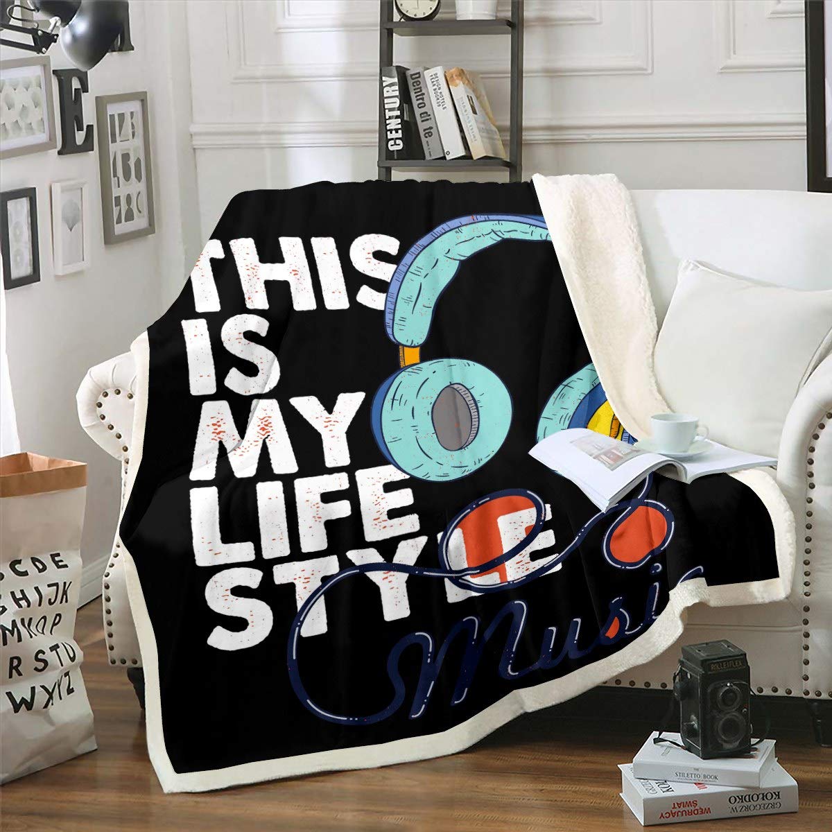 Feelyou Rock Music Themed Fleece Blanket for Kids, Boys & Teens - Hip Hop Street Culture Sherpa Plush Throw Blanket 60