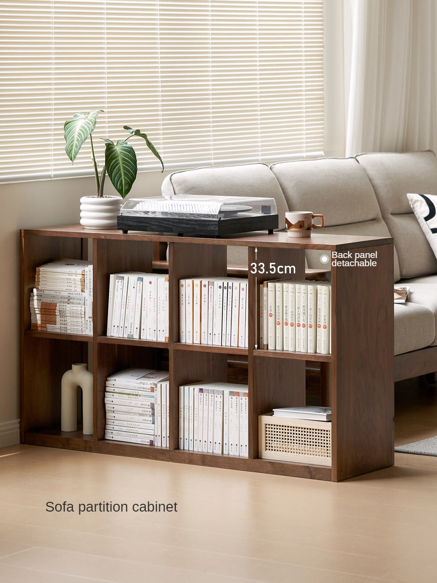Solid Black Walnut Wood Bookshelf - Low Profile Wall Mounted or Floor Standing Cabinet for Living Room, Bedroom & Home Office Storage