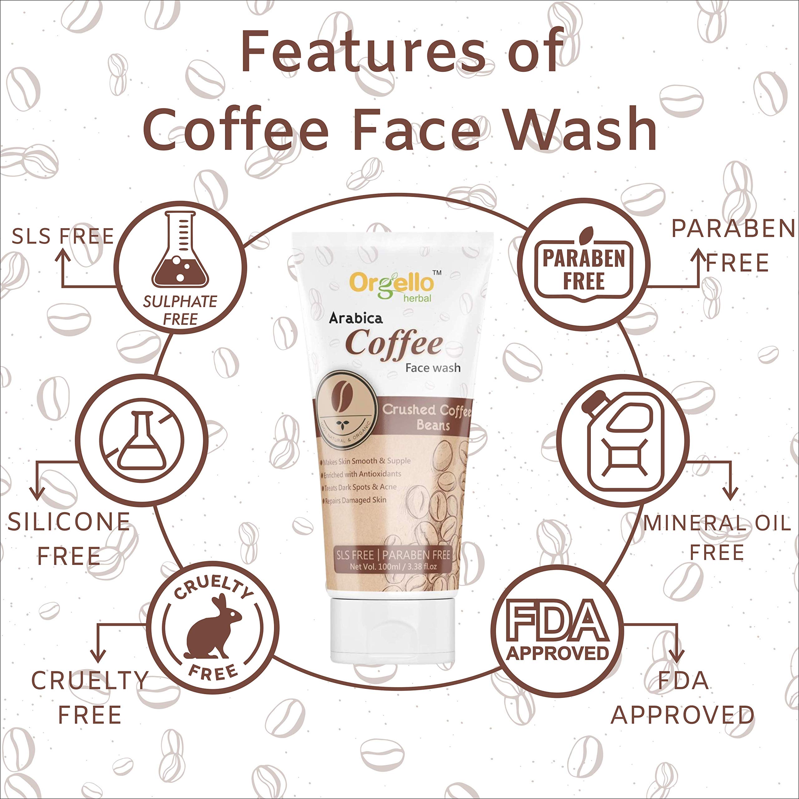 Orgello Coffee Face Wash 100gm - Natural Exfoliating Cleanser for Acne & Blackheads - Perfect for Morning Skincare Routine