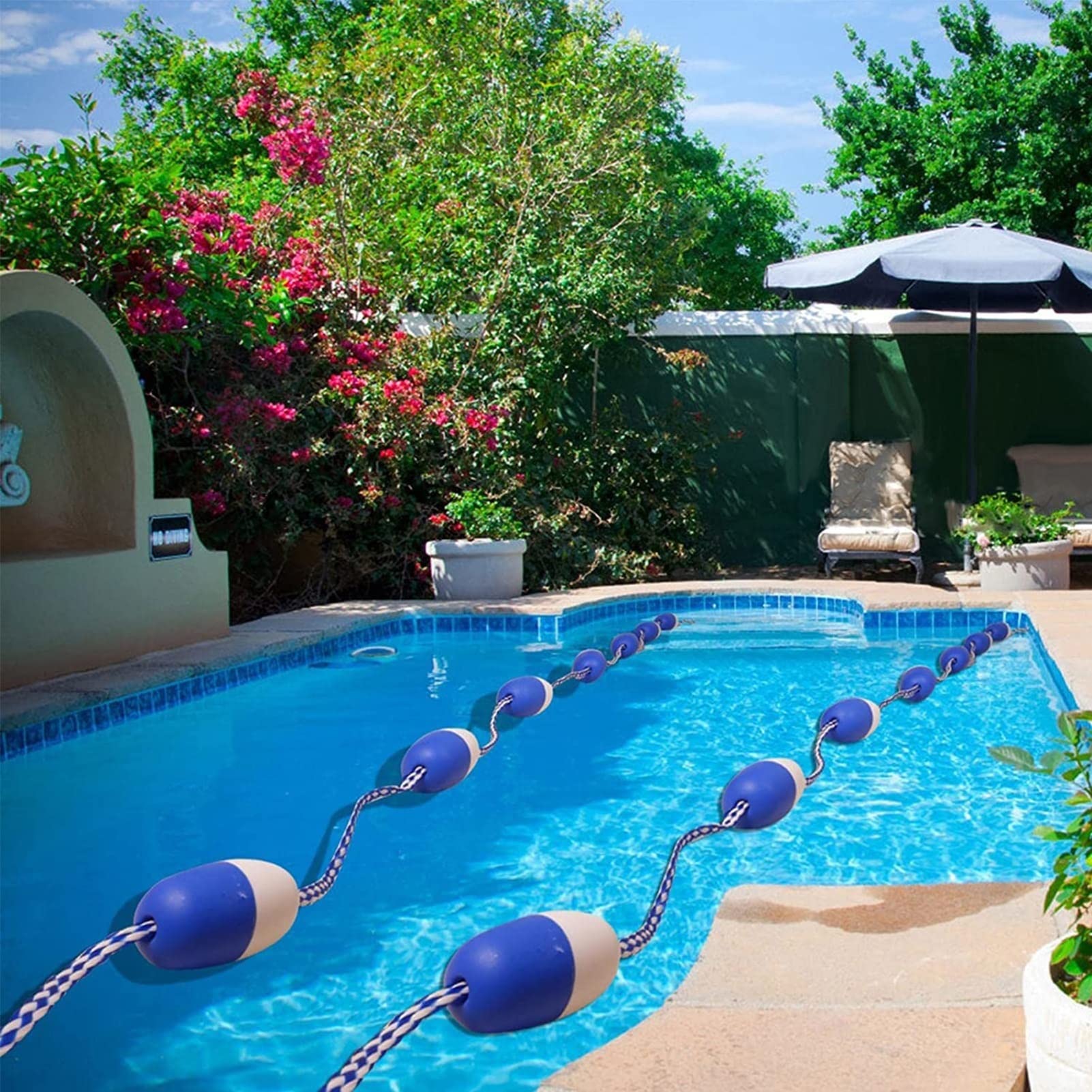 Premium Swimming Pool Safety Divider Rope & Float Kit - Blue & White Lane Buoy Lines for Inground, Commercial & Public Pools - 10ft to 40ft (3m to 12m) - Ideal for Lap Swimming, Water Aerobics & Pool Safety Barriers