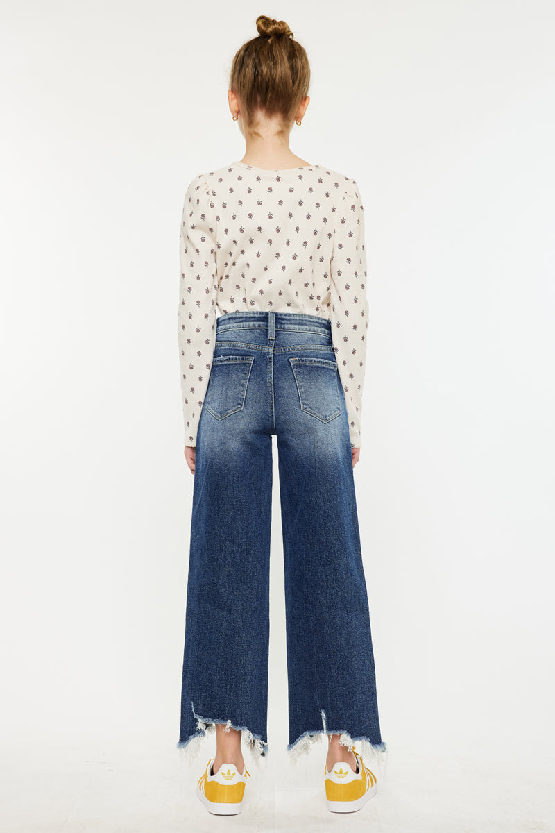 High Rise Kids Cropped Wide Leg Jeans - Trendy & Comfortable Denim Pants for Girls - Perfect for School, Playdates & Casual Outings