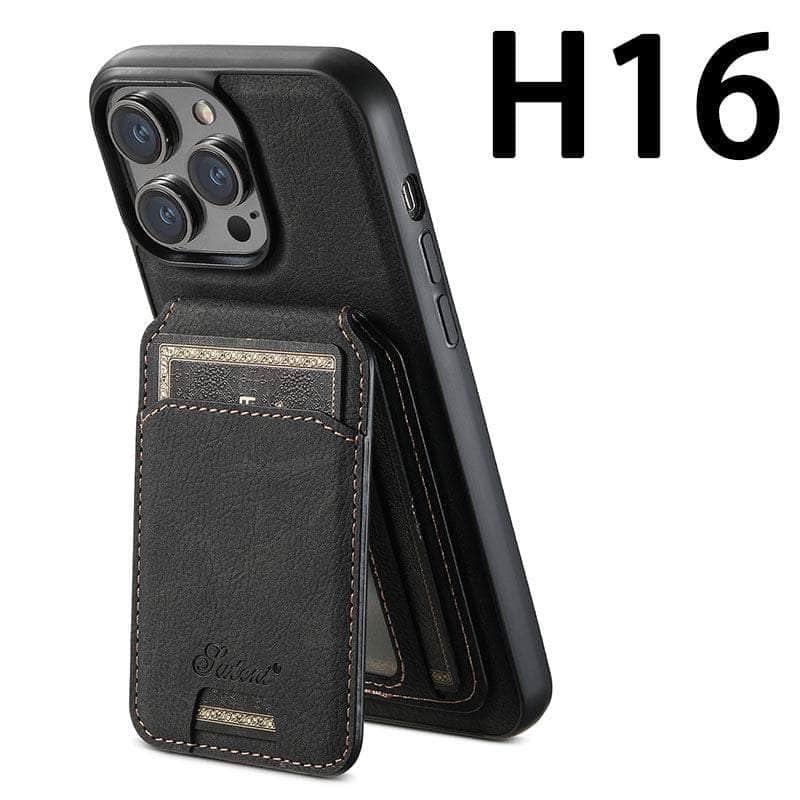 Magnetic Leather Card Case for iPhone 15 - Slim Wallet with RFID Protection | Perfect for Everyday Carry, Travel & Business Use