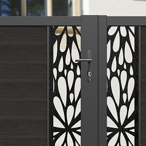 Classic Blossom Straight Top Driveway Gate in Dark Oak - Middle & End Screen for Enhanced Privacy & Security | Perfect for Residential & Commercial Properties
