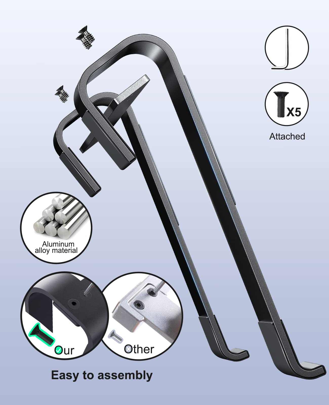 Ergonomic Aluminum Laptop Stand for Desk - Adjustable & Detachable MacBook Riser for 12-17 Inch Laptops (MacBook Pro, HP, Dell, Lenovo) - Black | Perfect for Home Office, Gaming & Workstation Setup