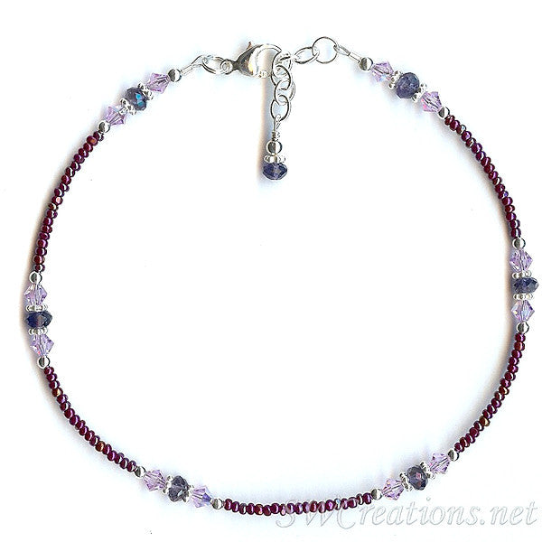 Iolite Violet Gemstone Beaded Anklet Bracelet for Women - Handmade Adjustable Ankle Jewelry for Boho, Beach & Summer Outfits