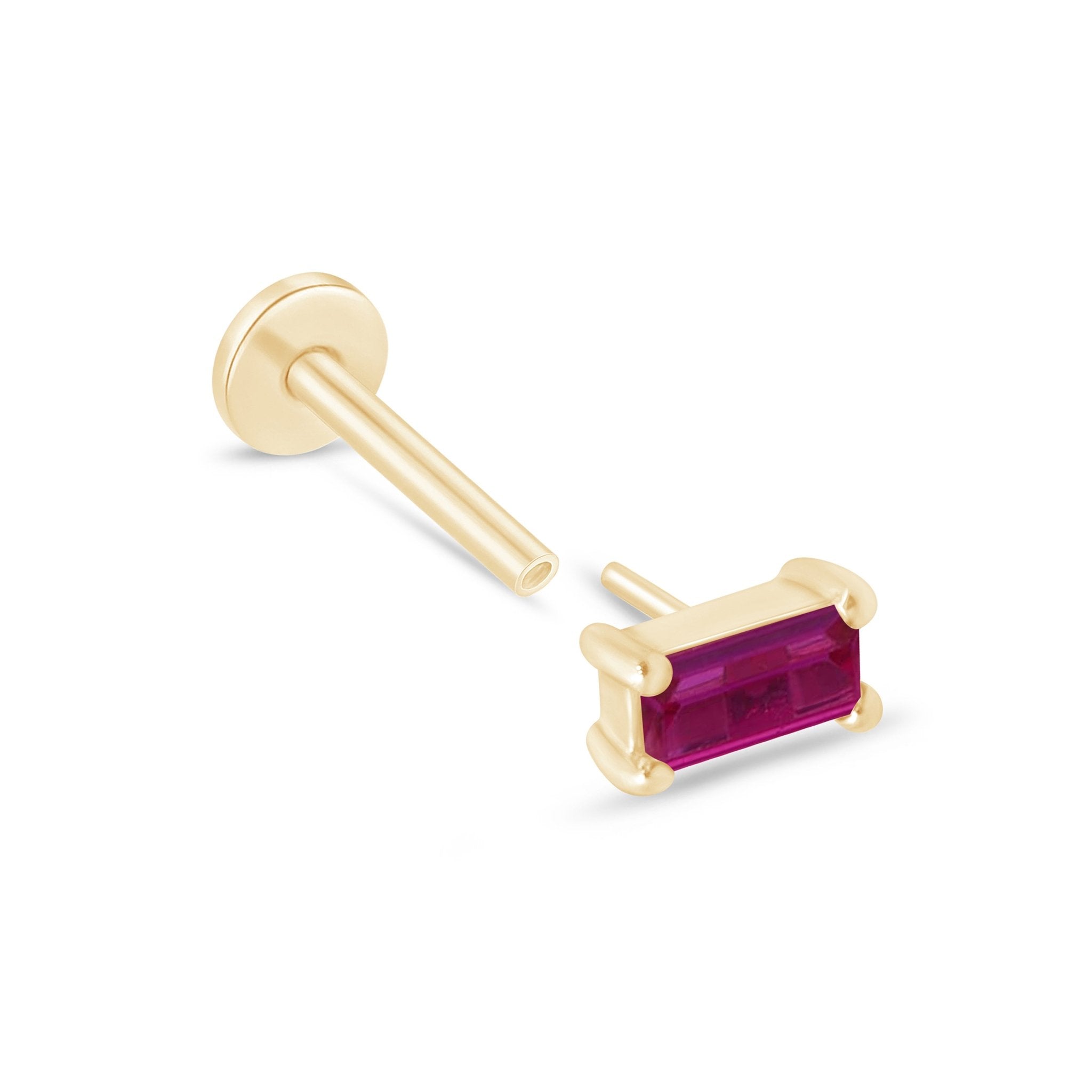 14k Solid Yellow Gold Ruby Baguette Flat Back Stud Earrings - Elegant & Timeless Jewelry for Women, Perfect for Parties, Weddings & Everyday Wear