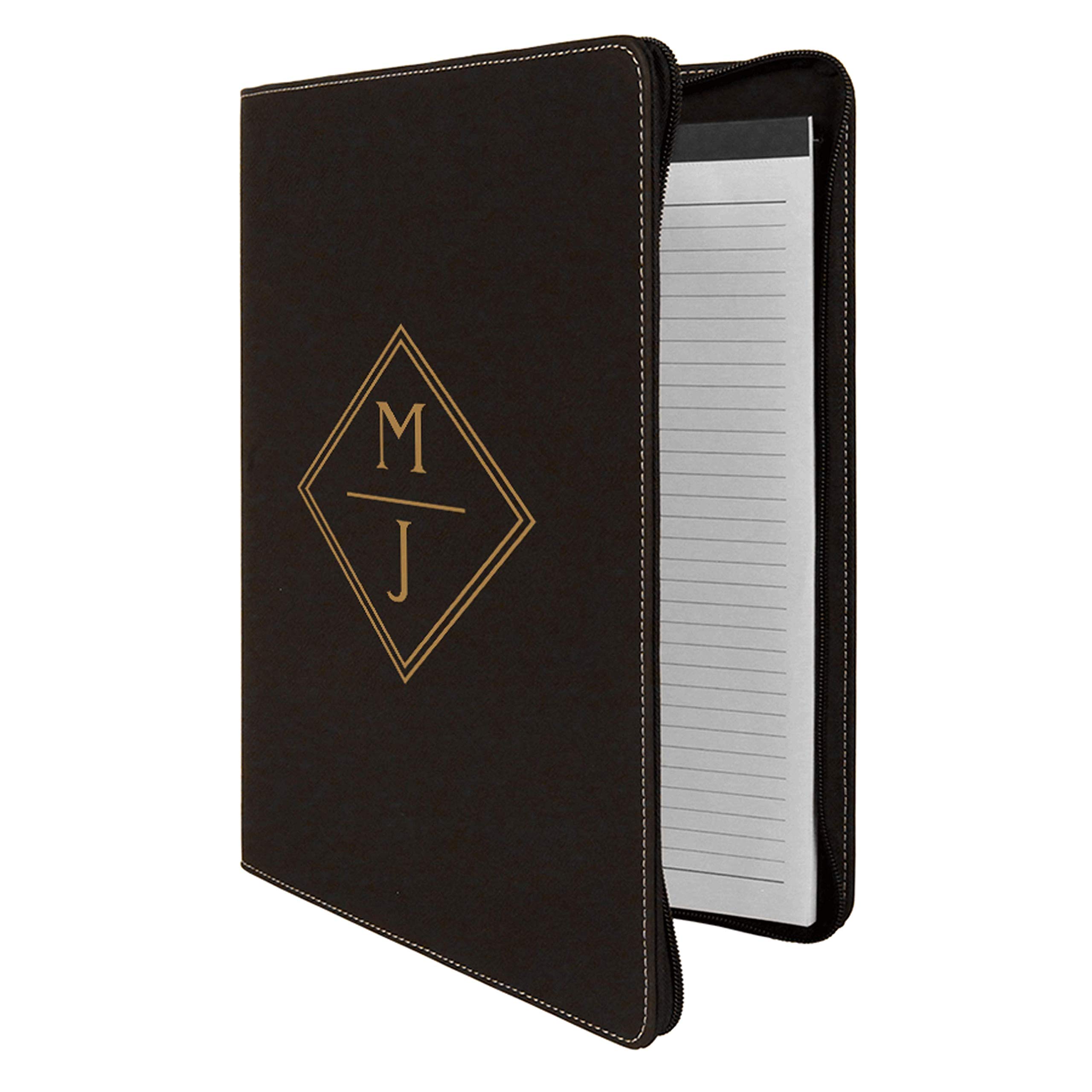 Premium Diamond-Engraved Personalized Business Portfolio with Zipper Closure & Notepad - Professional Leather Document Holder for Executives, Meetings & Corporate Gifting