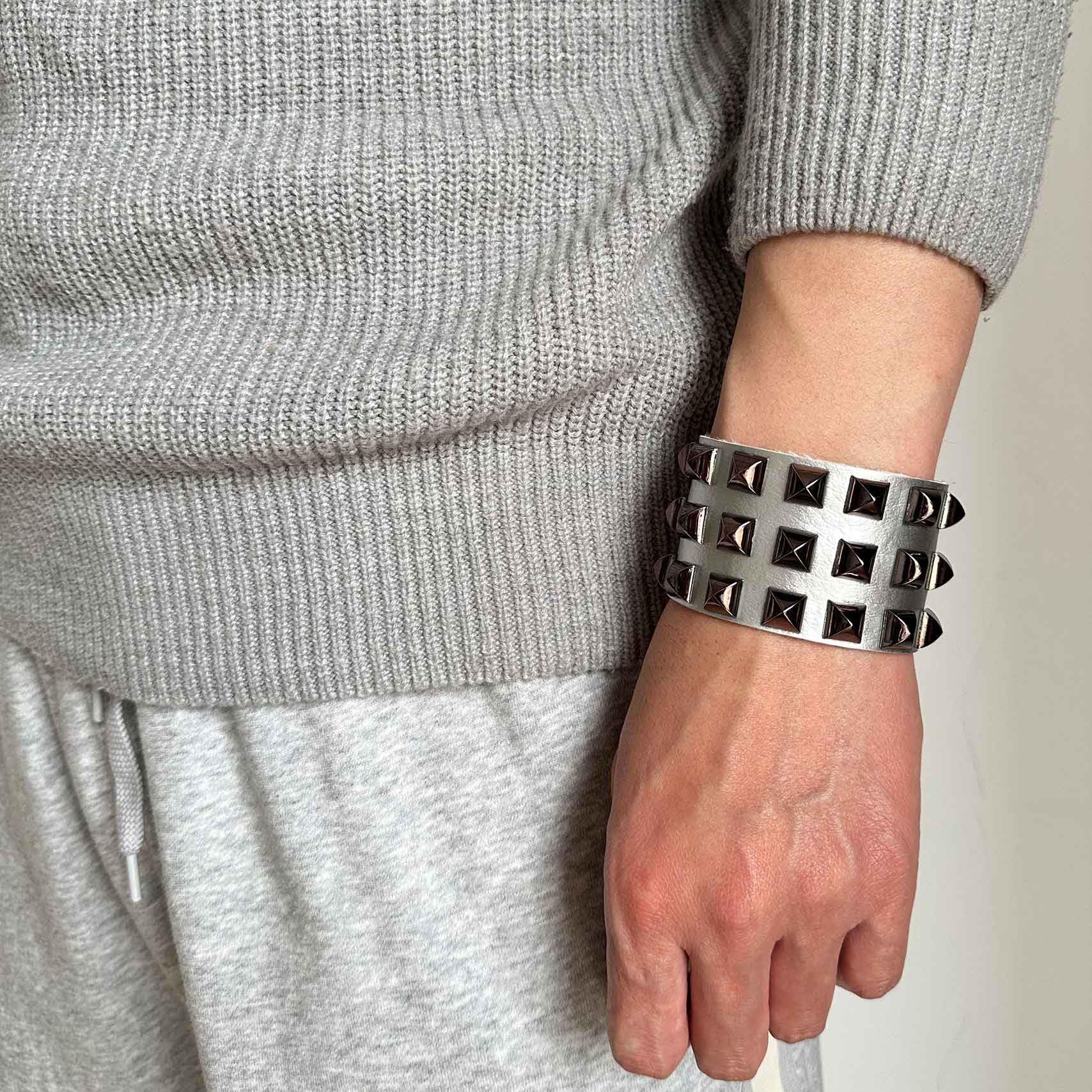 Punk Rock Pyramid Rivet Studded Wristband - Wide PU Leather Arm Cuff Bracelet for Women - Gothic Fashion Accessory for Concerts, Festivals & Punk Style Outfits