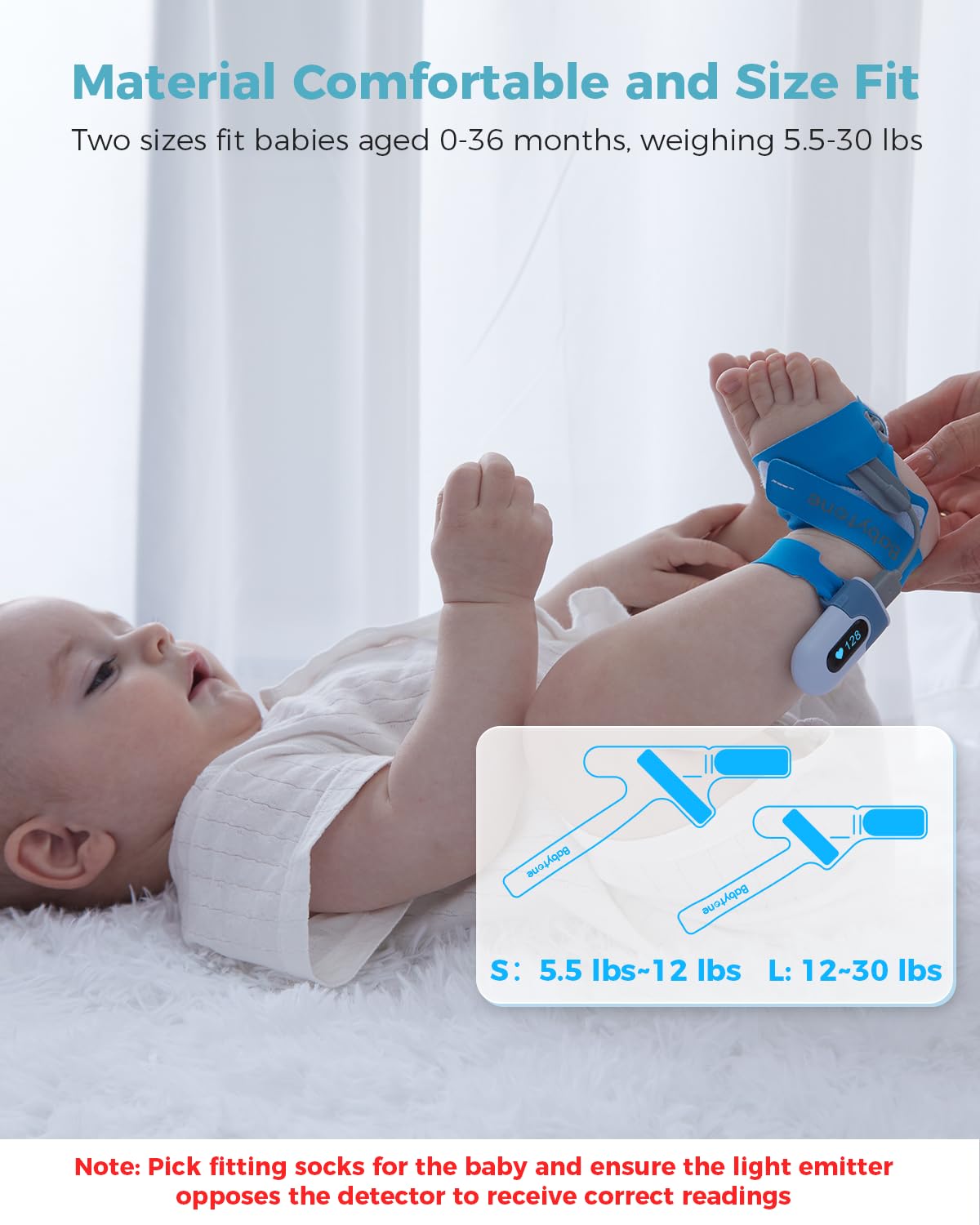Babytone Baby Oxygen Monitor & Sleep Tracker - Wearable Foot Monitor with Bluetooth App for Newborns 0-36 Months - Tracks O2 Levels, Pulse Rate & Movement - Ideal for Nighttime Monitoring & Peace of Mind (New Sock Version)