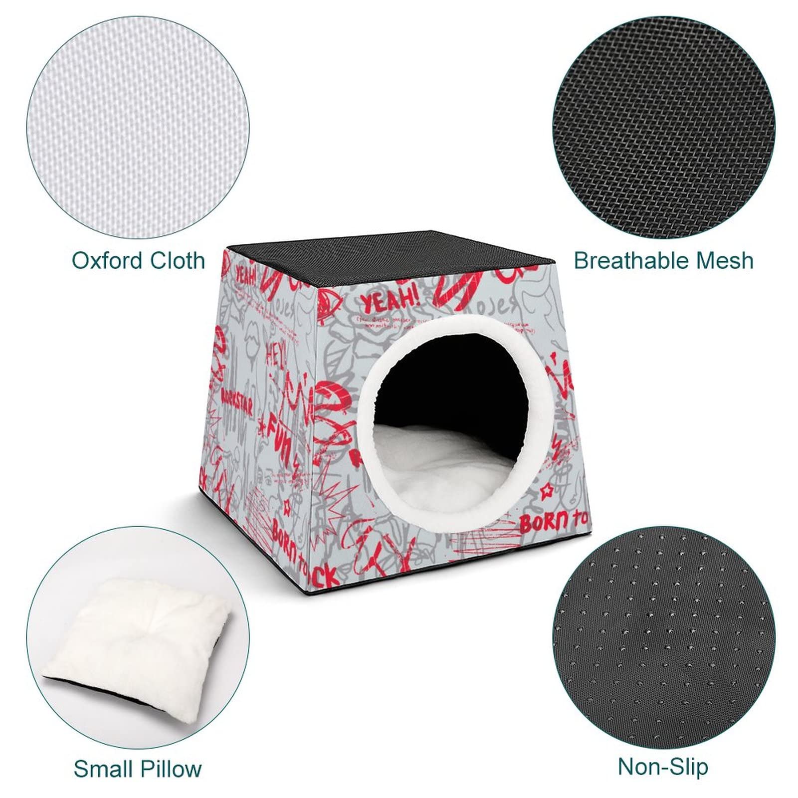 Printed Cat Cube Kitty House - Indoor Cat Bed & Small Dog Shelter - Warm & Cozy Pet Sofa for Female Cats - Perfect for Home, Apartment & Office Use
