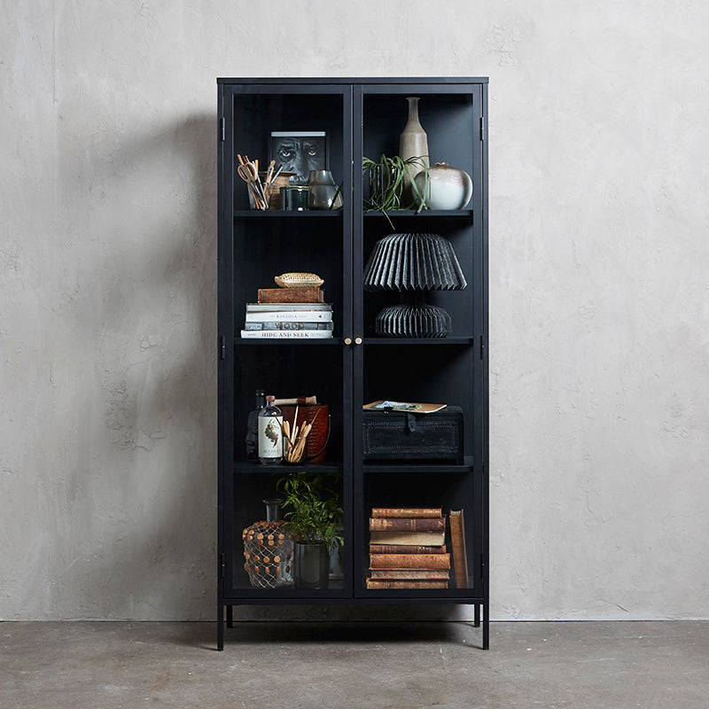 Black CARMEL 2 Door Glass Display Cabinet 90x190cm - Perfect for Showcasing Collectibles, China & Home Decor in Living Room or Office